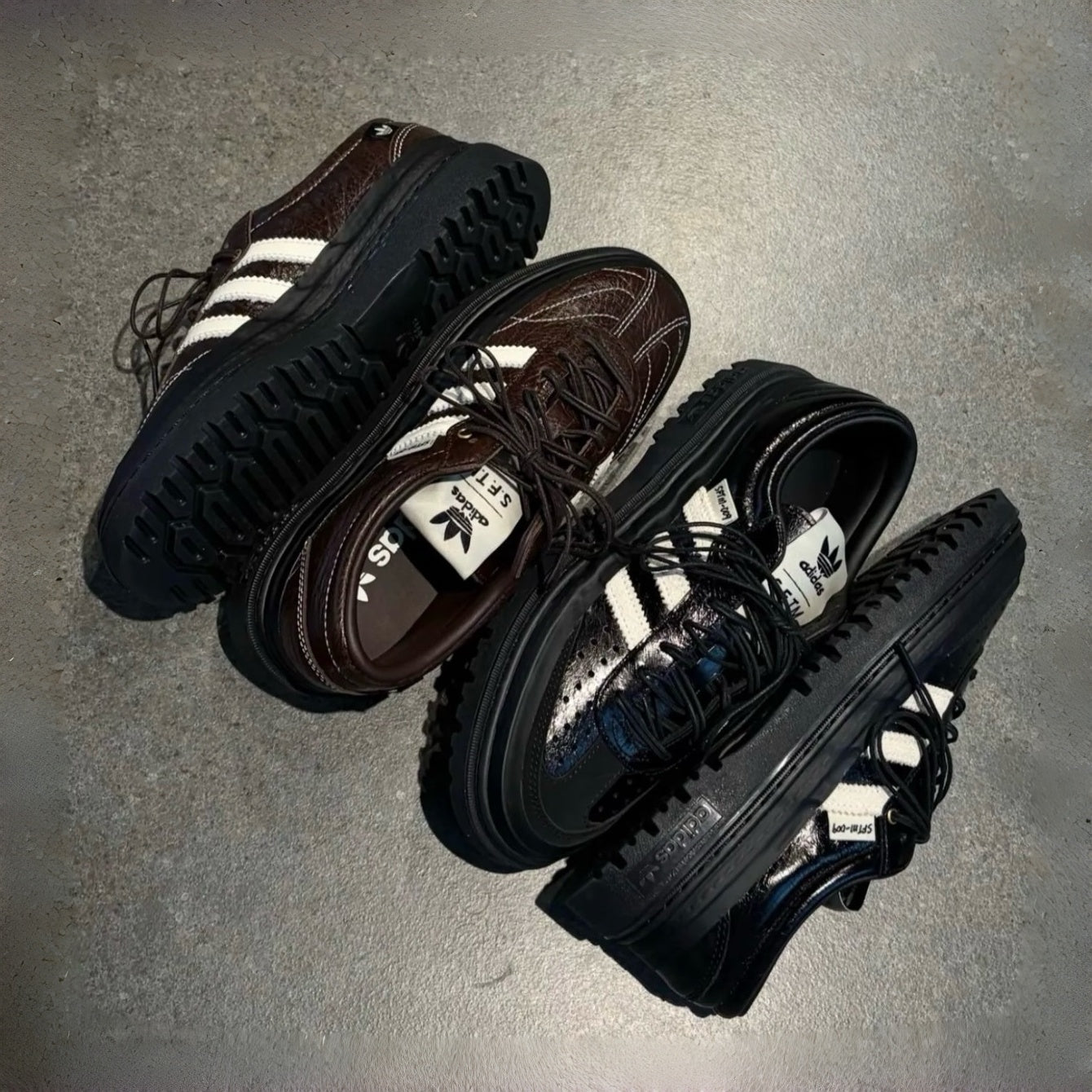 adidas Samba LX Freizeit x Song For The Mute鞋款,包含黑色與棕色設計,獨特風格搭配經典元素