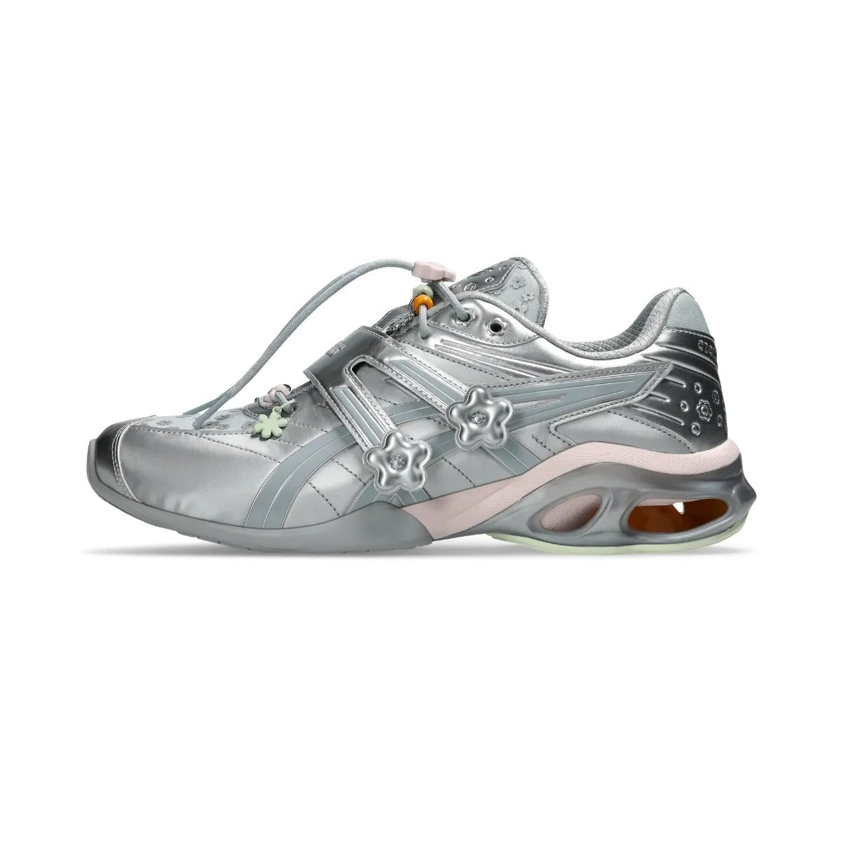Cecilie Bahnsen x Asics Gel-Kinetic FR - Pure Silver 1203B171-020 sleek designer sneaker featuring floral accents.