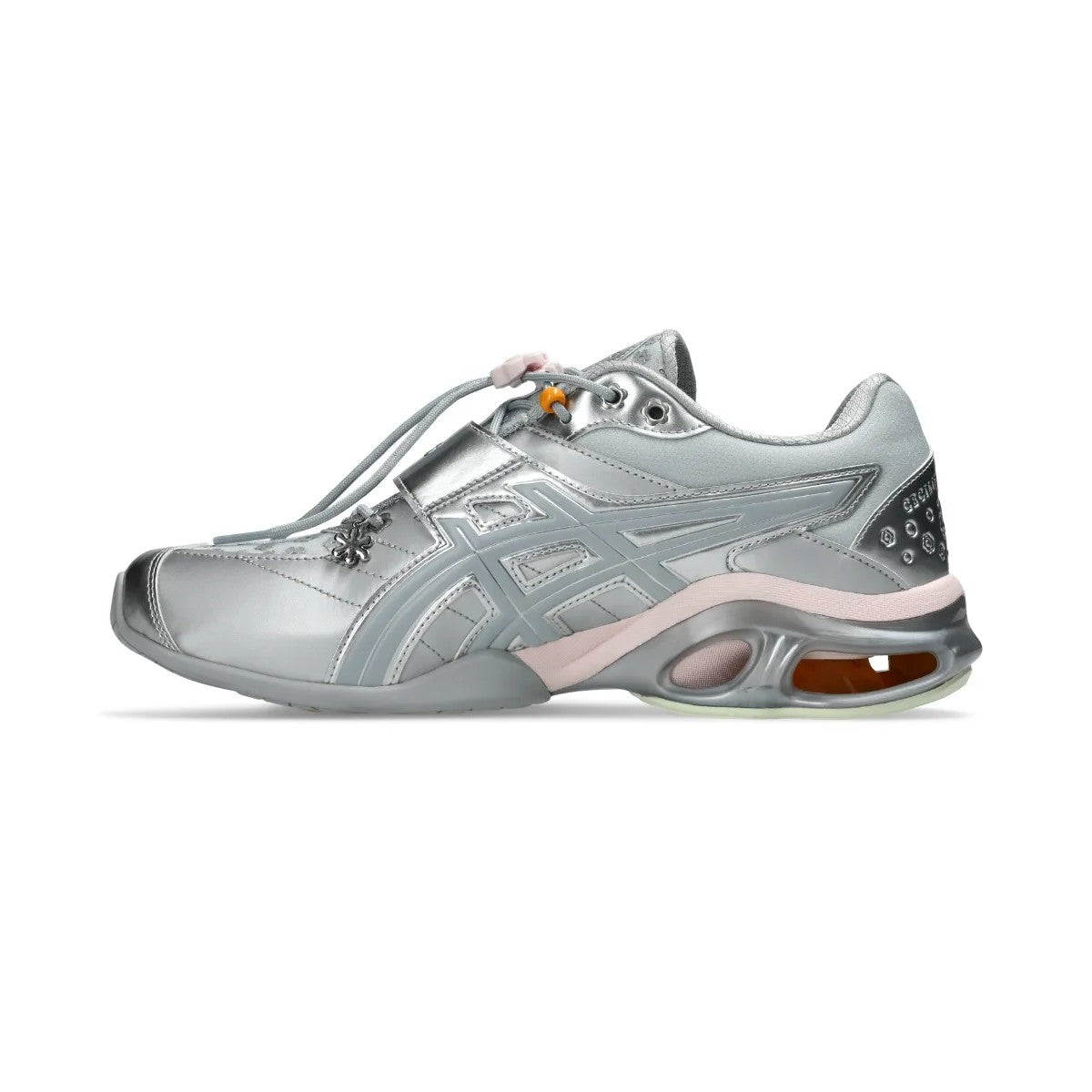 Cecilie Bahnsen x Asics Gel-Kinetic FR - Pure Silver sneaker side view showcasing stylish design and details.
