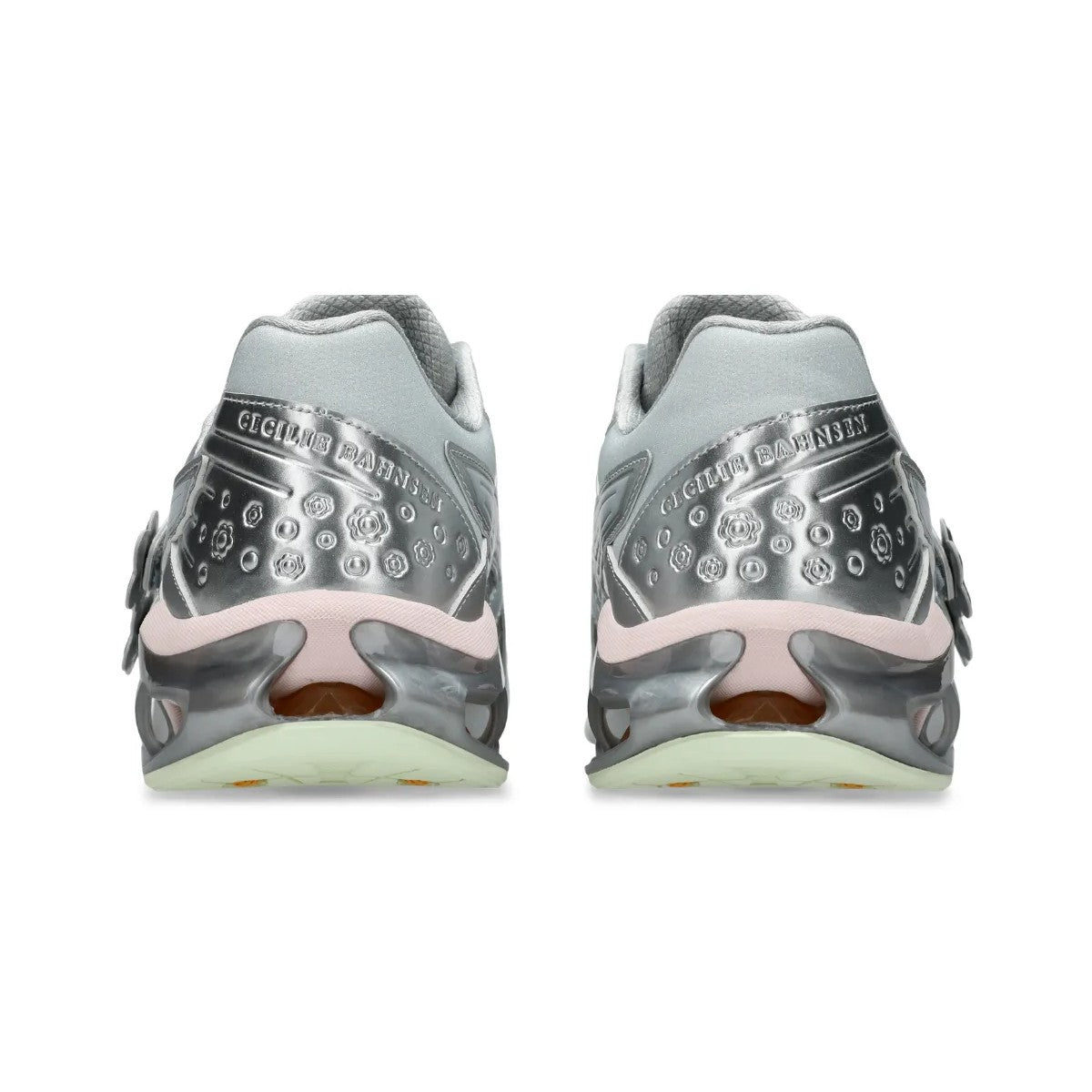 Cecilie Bahnsen x Asics Gel-Kinetic FR - Pure Silver rear view showcasing the unique design and details.