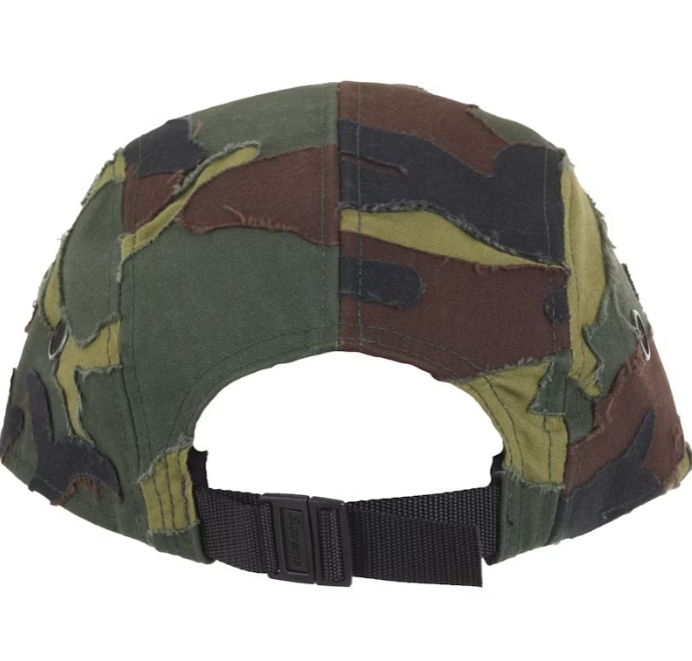 Back view of Supreme Layered Camo Camp Cap showcasing its unique camo pattern and adjustable strap.