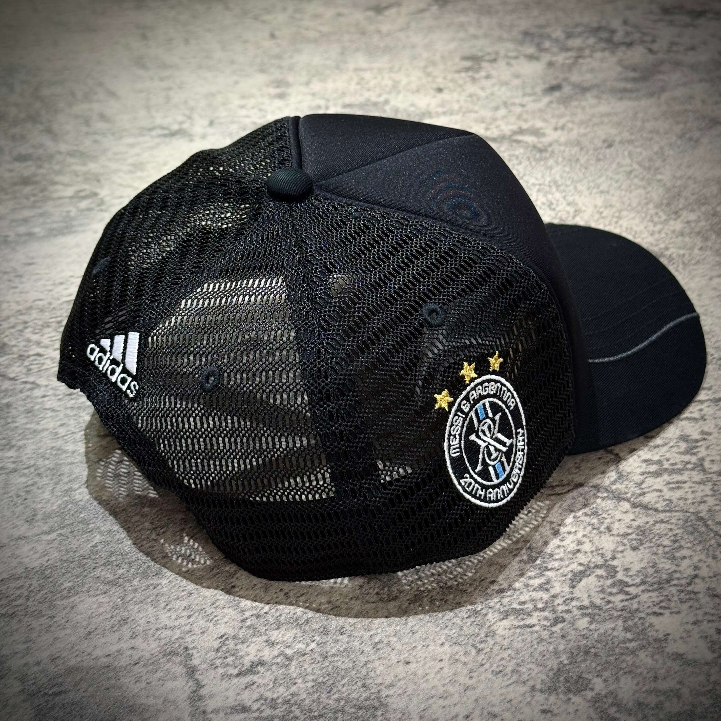 KITH x MESSI for adidas Football Trcuker Hat / 6 Panel Cap showing logo and mesh back design