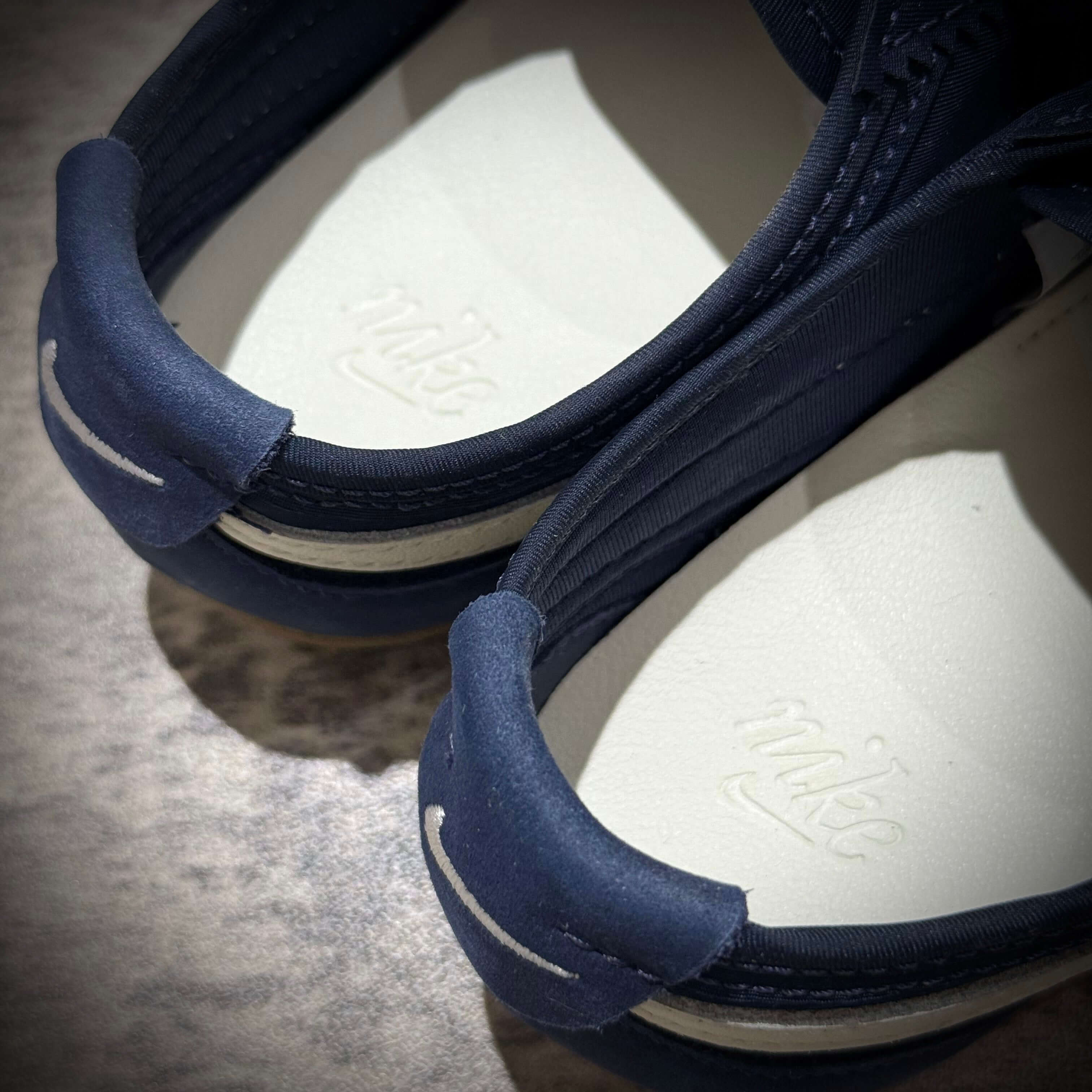 Nike Moon Shoe OG - Midnight Navy close-up view showing shoe details and logo.