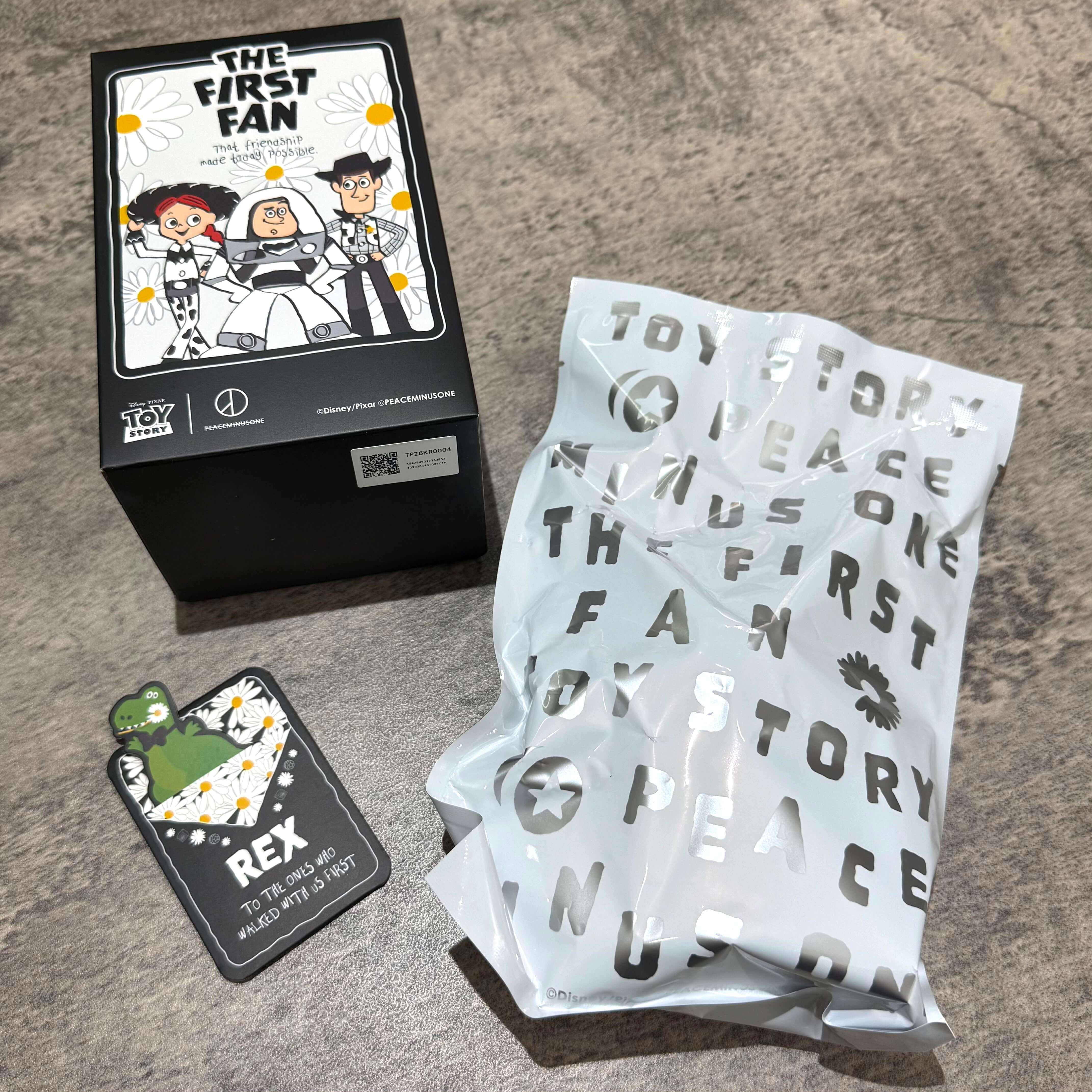 PEACEMINUSONE x Toy Story The First Fan - Blind Box Plush Key Ring (Opened) with packaging and tags on display