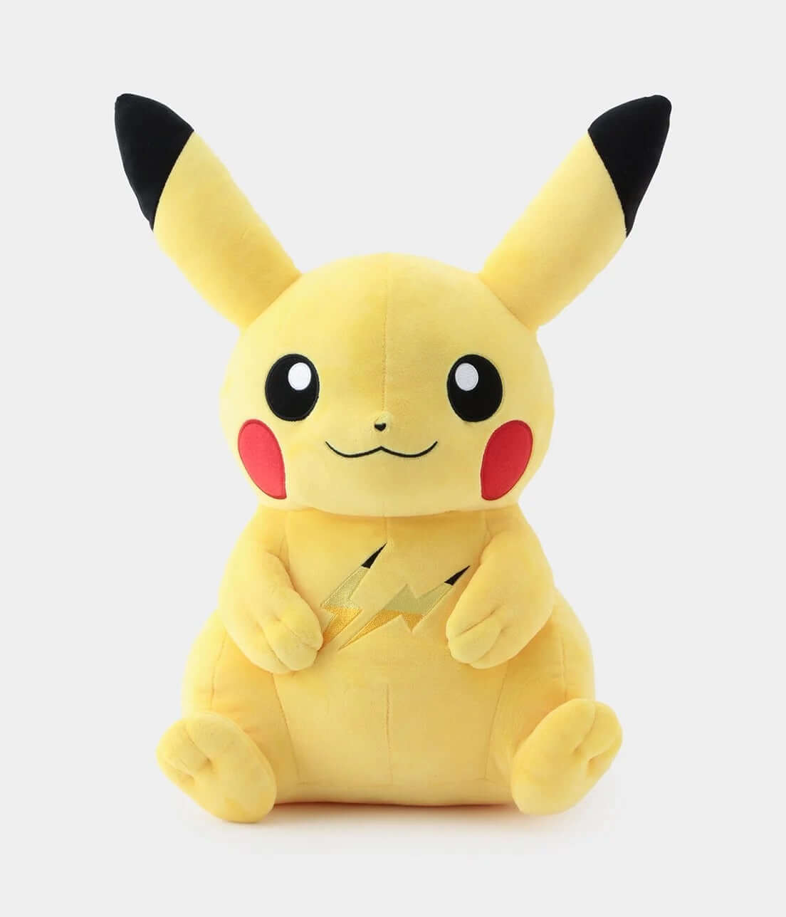 Pokemon x Thunderbolt Project by Fragment Pikachu Plush, a cute and soft yellow Pikachu stuffed toy with lightning bolt design.
