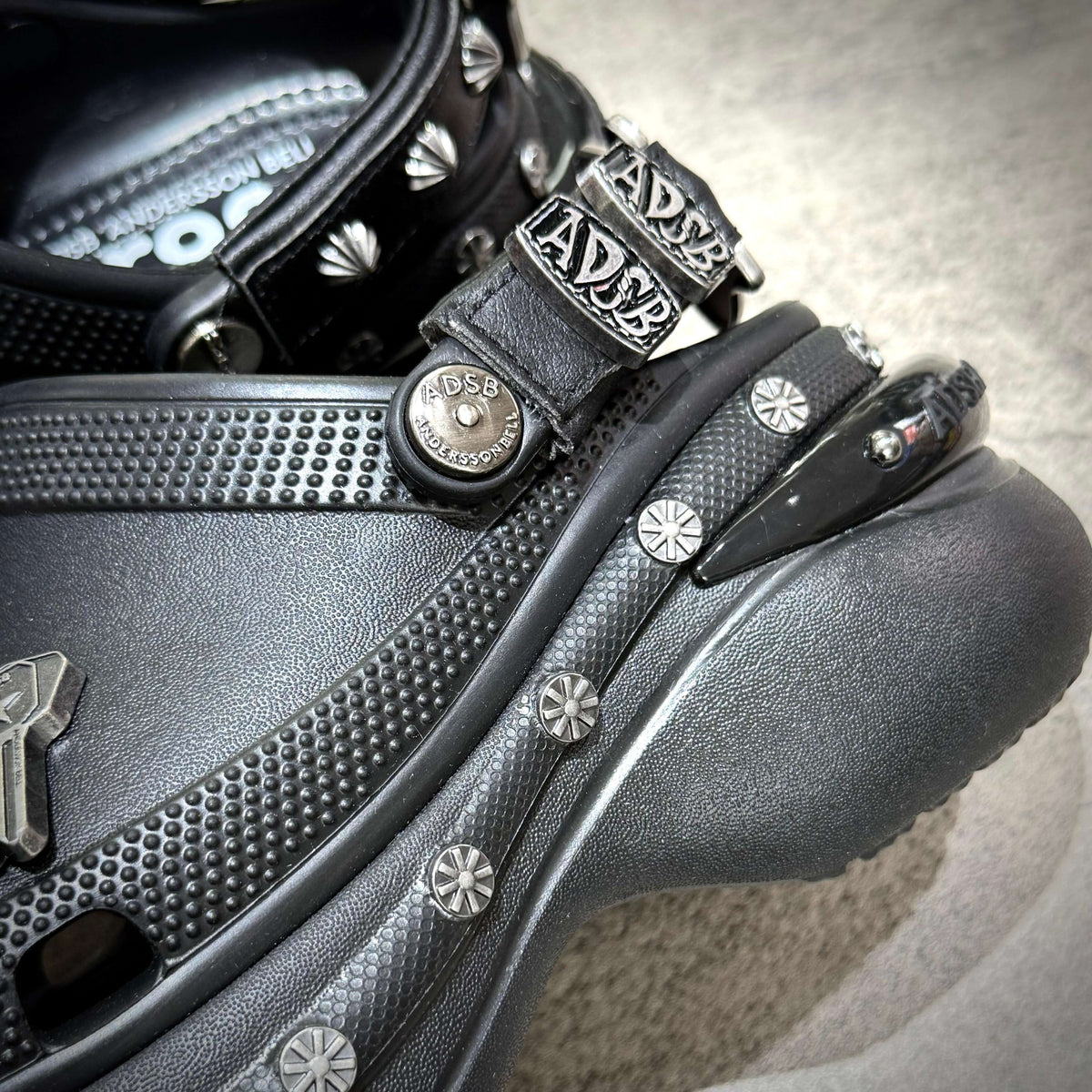 Close-up of ANDERSSON BELL x Crocs Bae Clog showcasing unique details and fasteners.