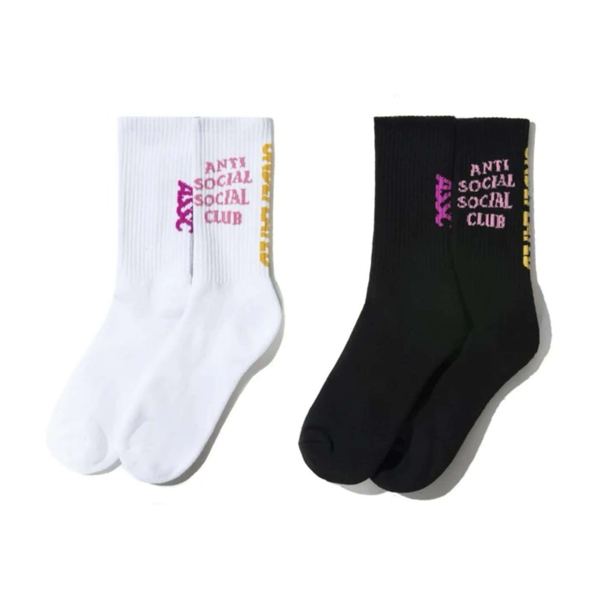 Anti Social Social Club x Undefeated Socks in white and black, showcasing iconic branding and modern streetwear style.