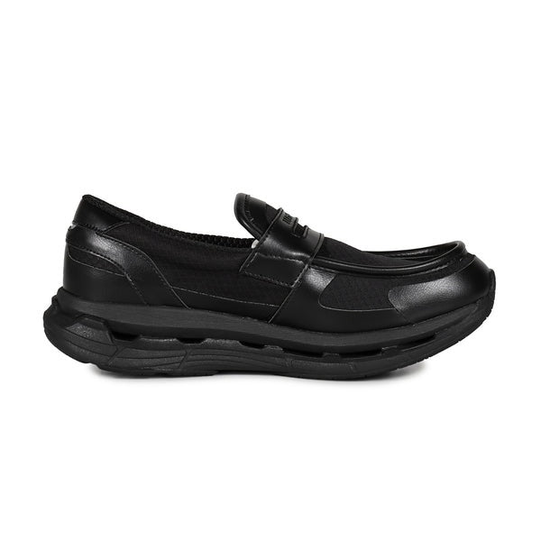 Mastermind World x Moisthrough 360 Hobalips black slip-on shoe side view.