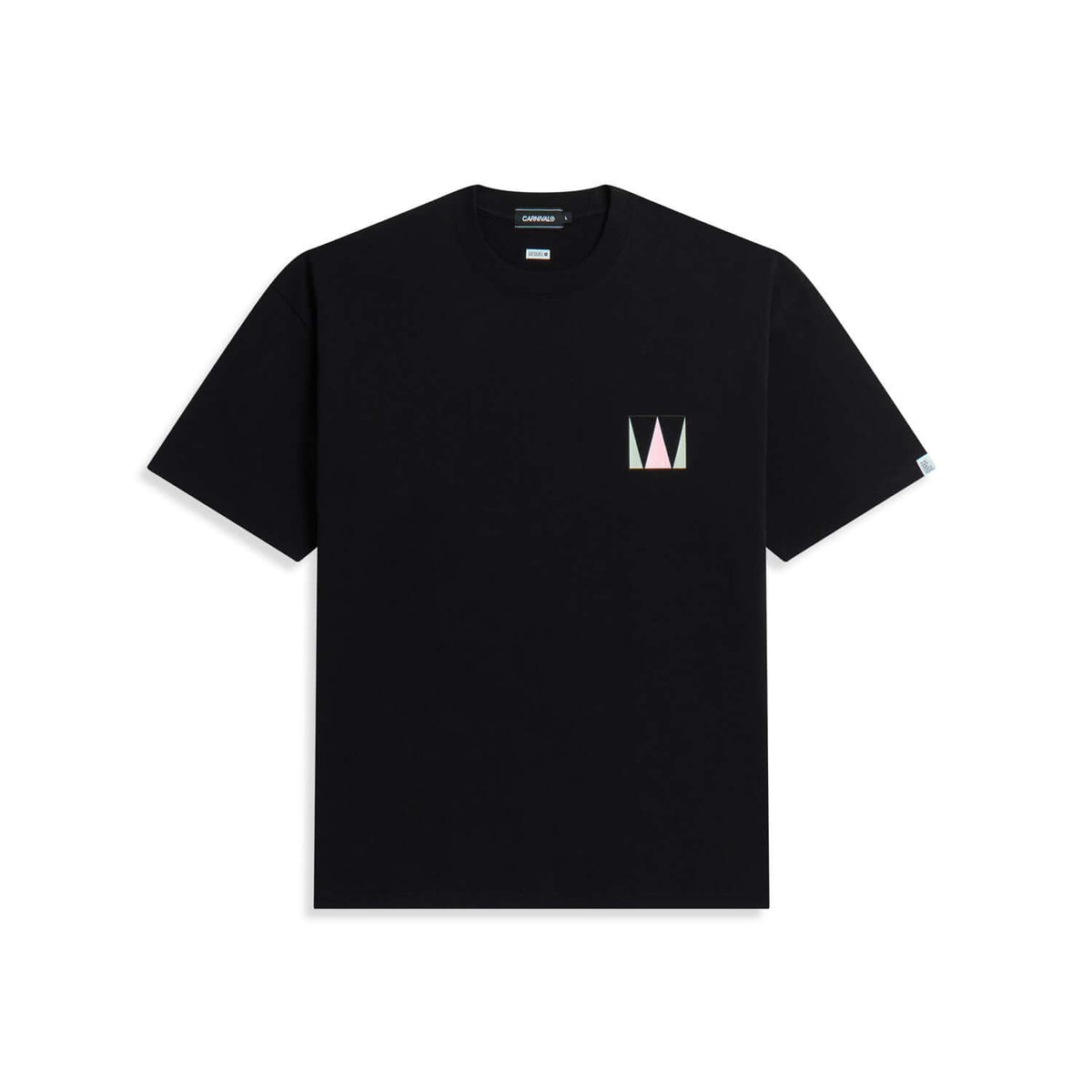 Carnival x Weekend Sequel x Fragment OVS Tee in black with graphic design on chest.