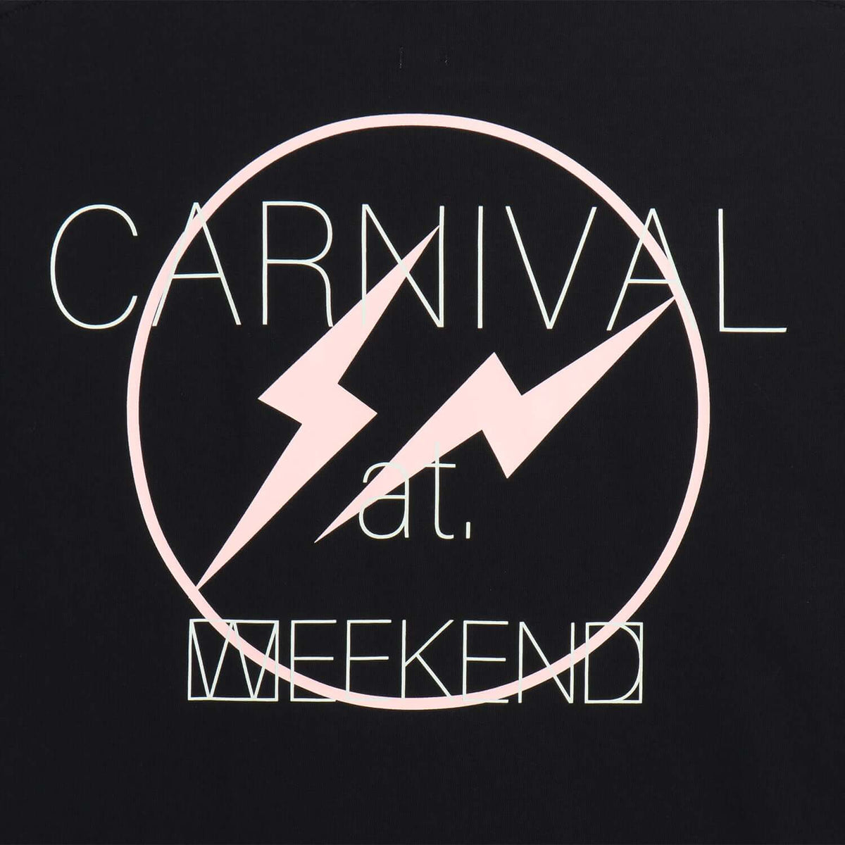 Carnival x Weekend Sequel x Fragment OVS Tee featuring bold graphic design with lightning symbols.
