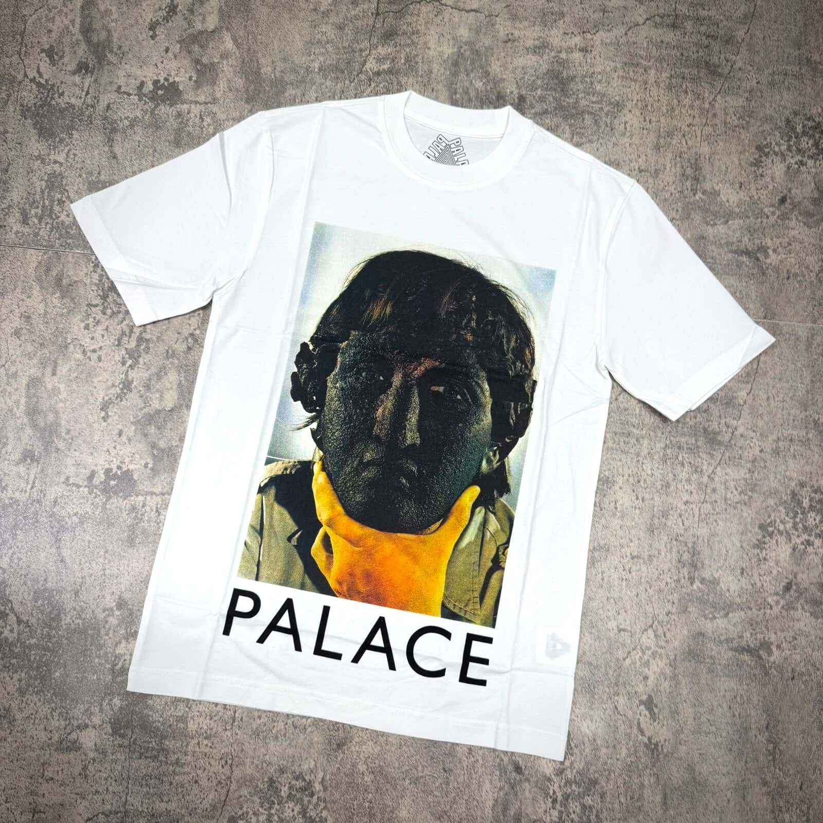 Palace Nicked Tee - White featuring a unique graphic design on a white t-shirt.