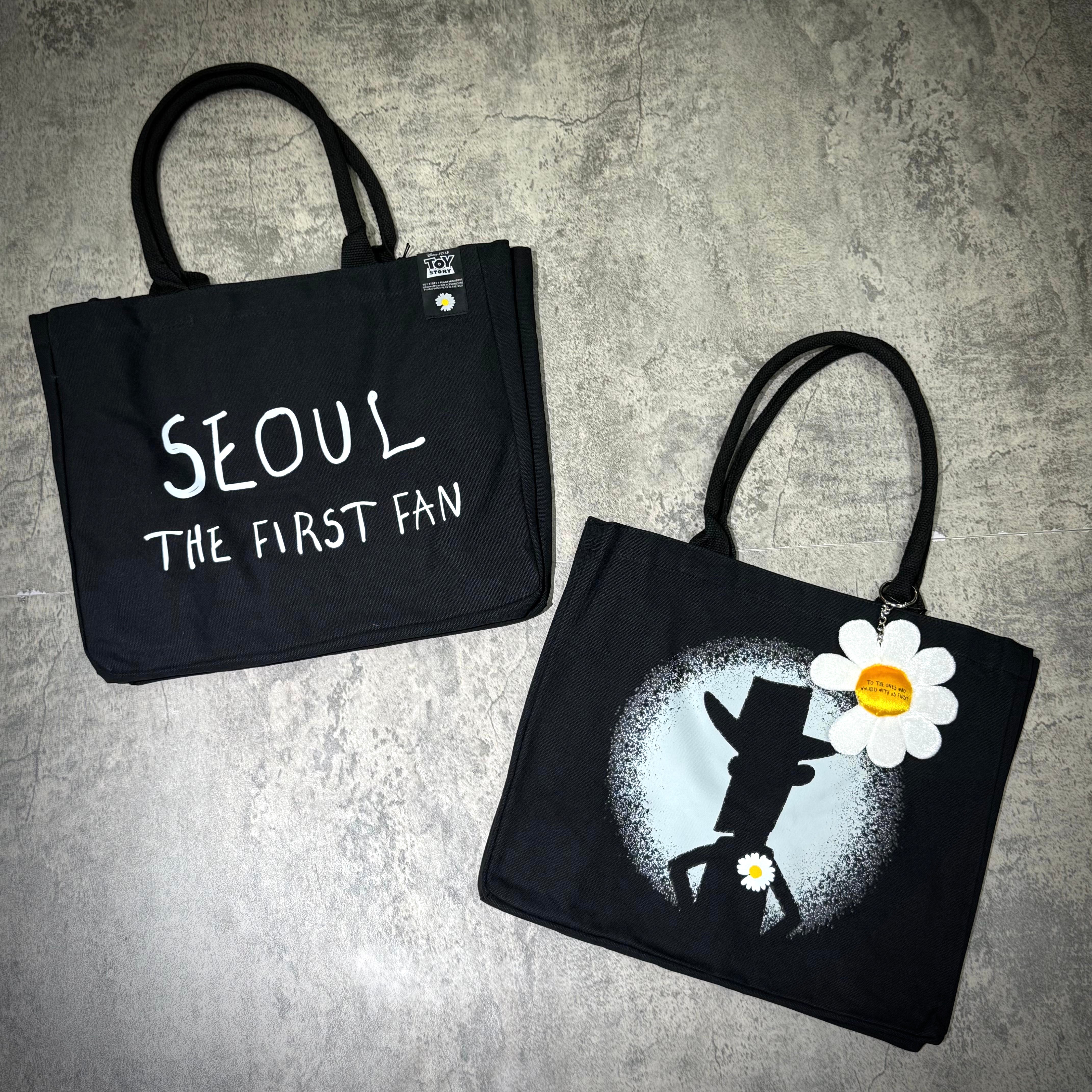 PEACEMINUSONE x Toy Story The First Fan - Tote Bag 01 Seoul, featuring unique design and playful graphics.