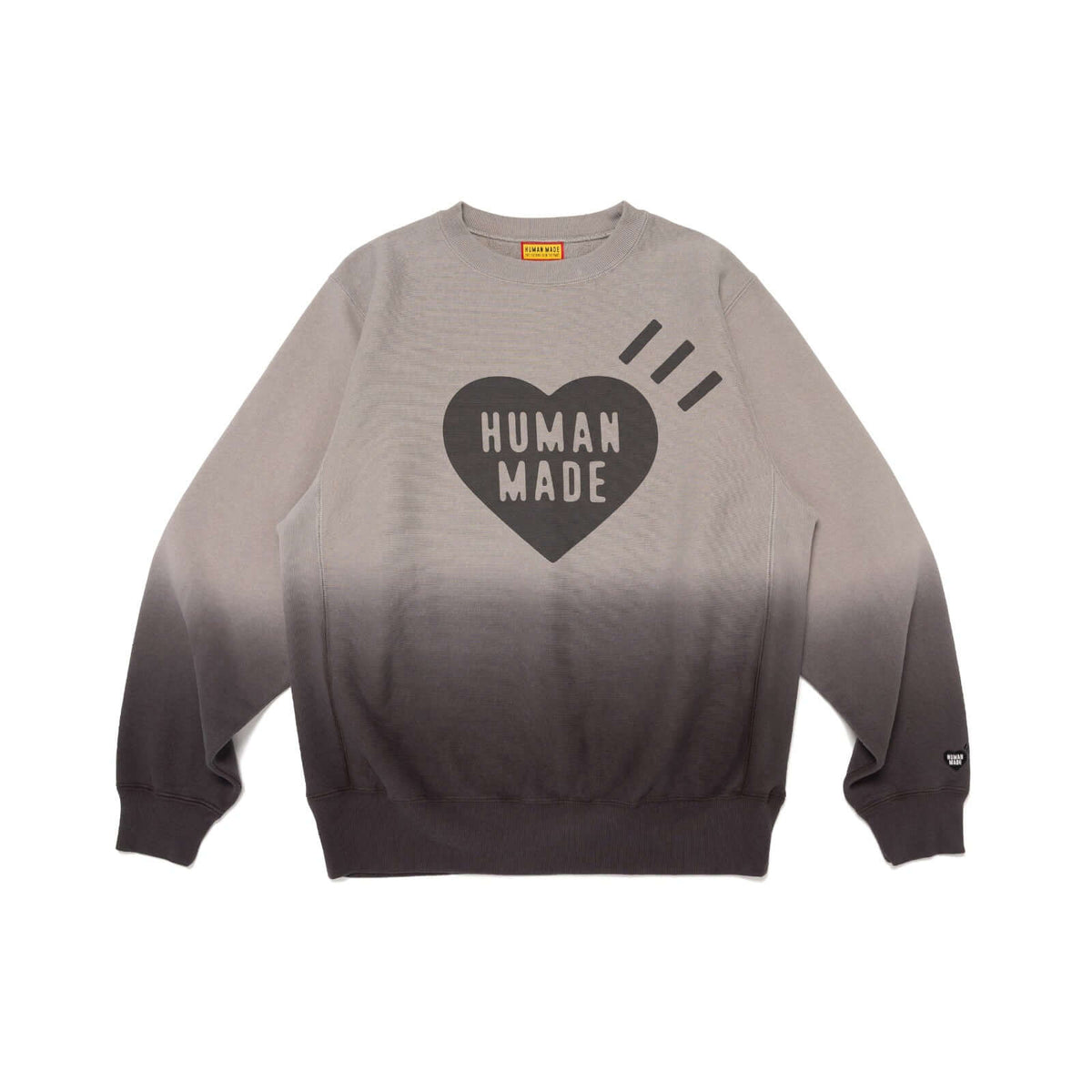 HUMAN MADE TOKYO Flagship Store Collection sweatshirt featuring heart graphic design in gradient gray.