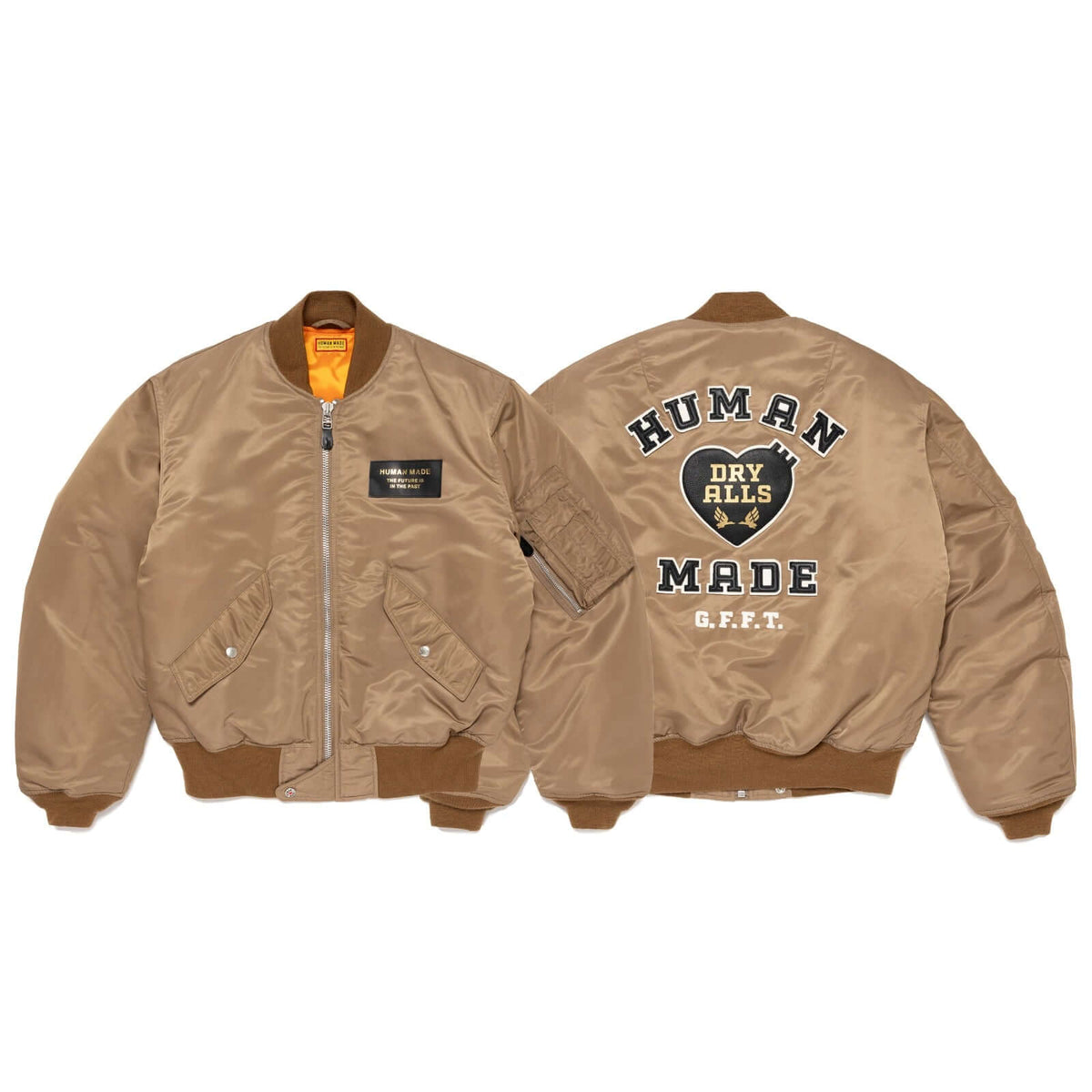 HUMAN MADE TOKYO Flagship Store Collection bomber jacket featuring front zip and back logo.
