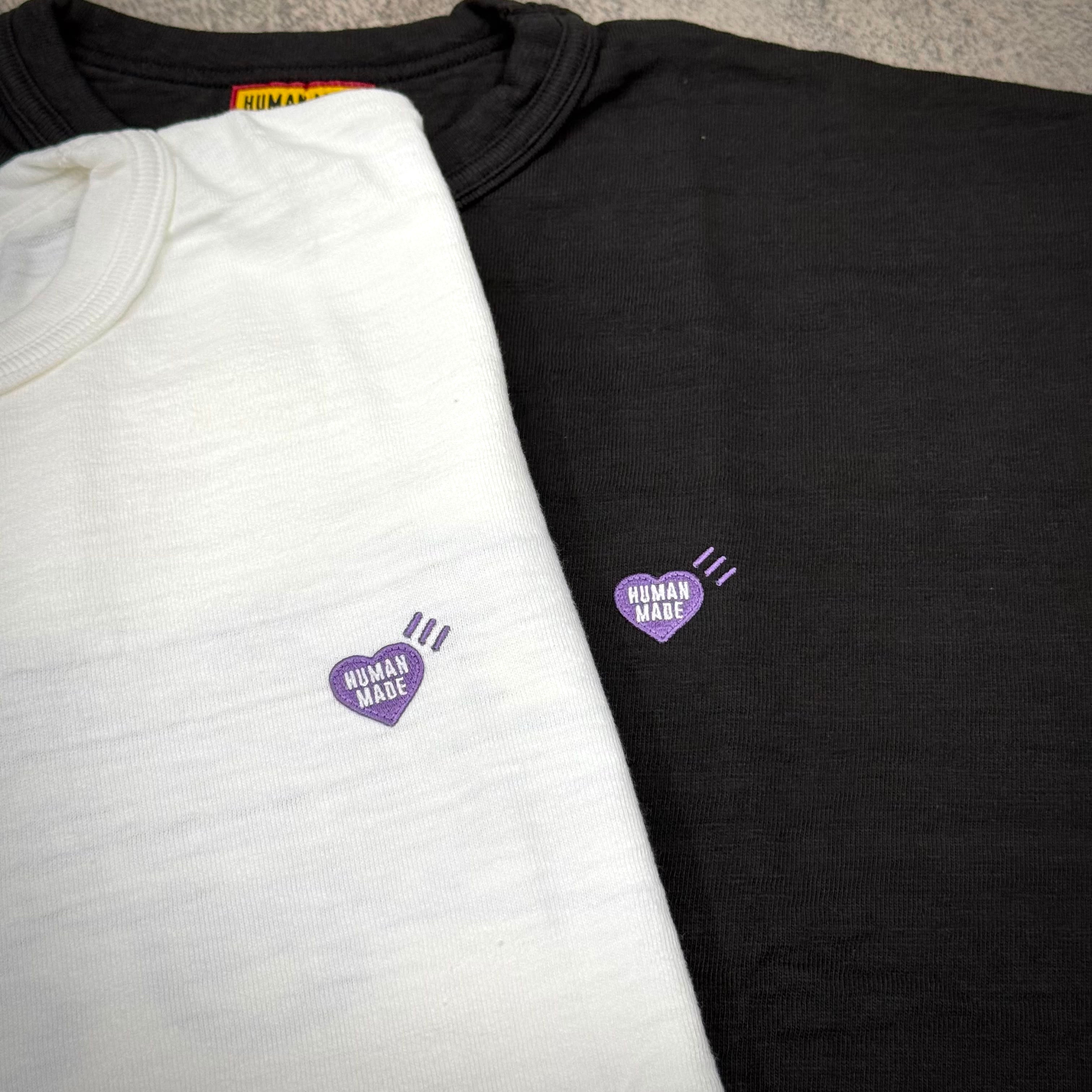 Human Made Apgujeong Exclusive Leopard Back Logo Tee in white and black with heart logo
