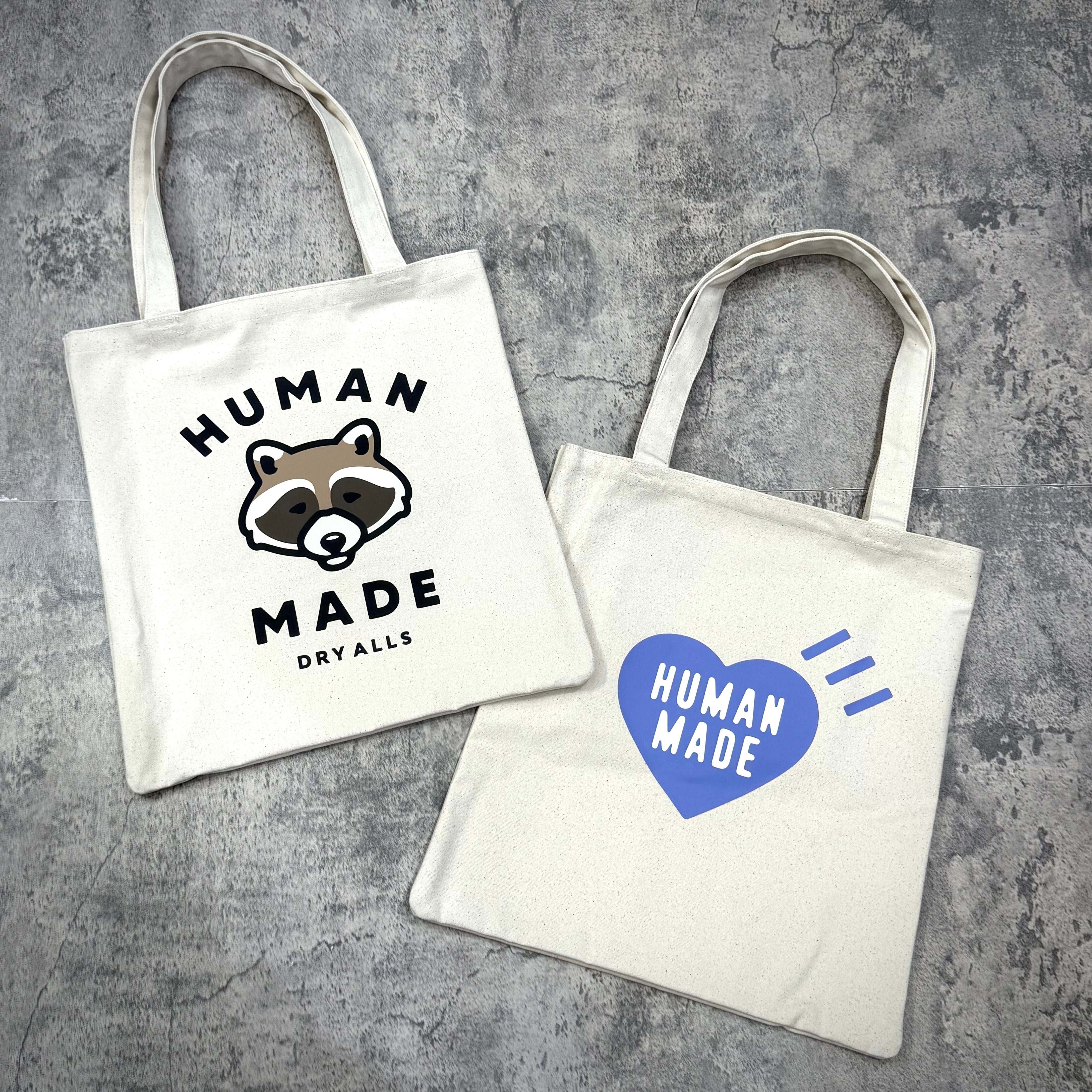 Human Made Jamsil Exclusive Book Tote featuring raccoon logo and heart graphic design.