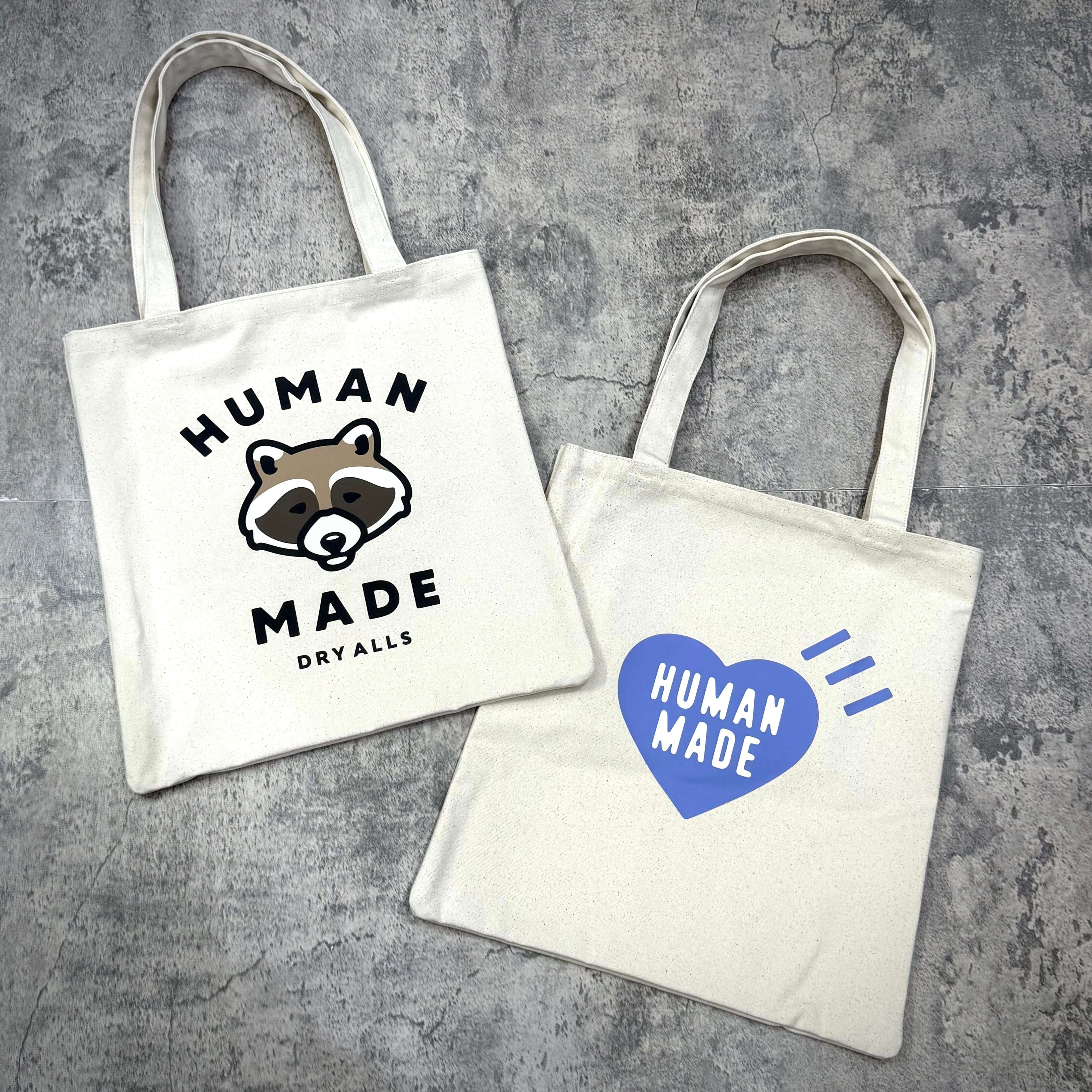 Human Made Jamsil Exclusive Book Tote featuring raccoon logo and heart graphic design.