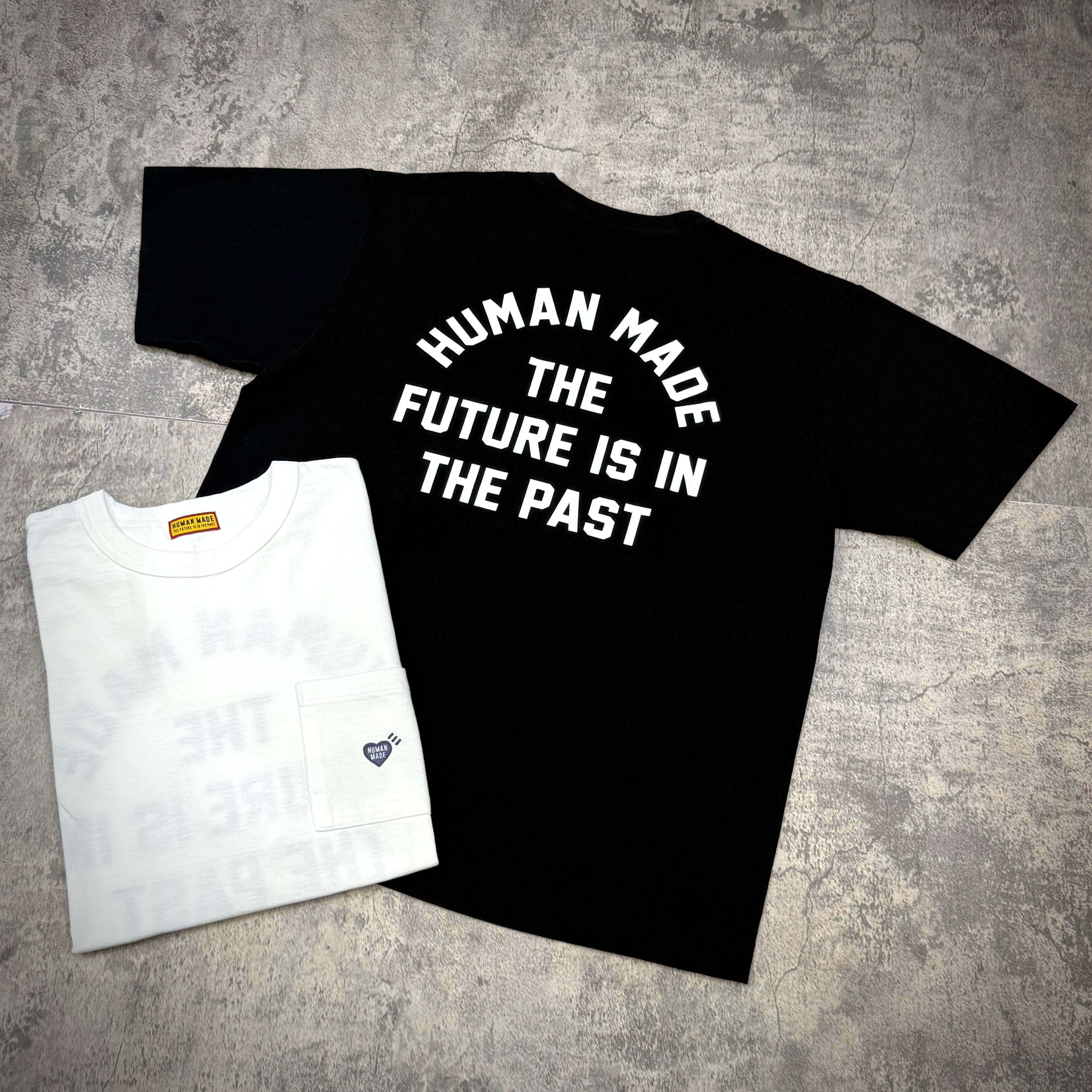Human Made Jamsil Exclusive Heart Pocket Tee in black and white, featuring unique back graphic and heart pocket design.