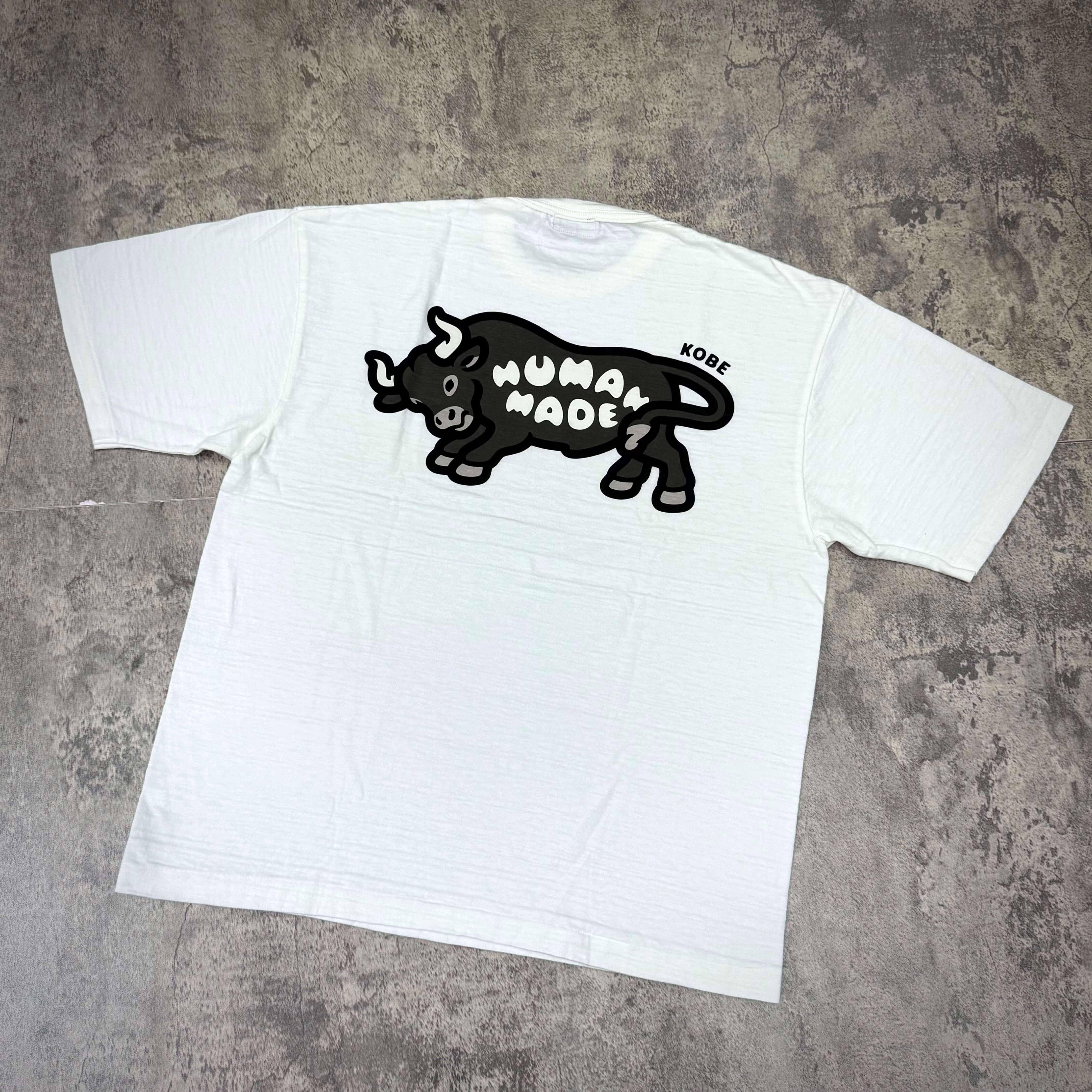 Human Made Kobe Exclusive Bull Back Logo Tee featuring a unique bull graphic on the back.
