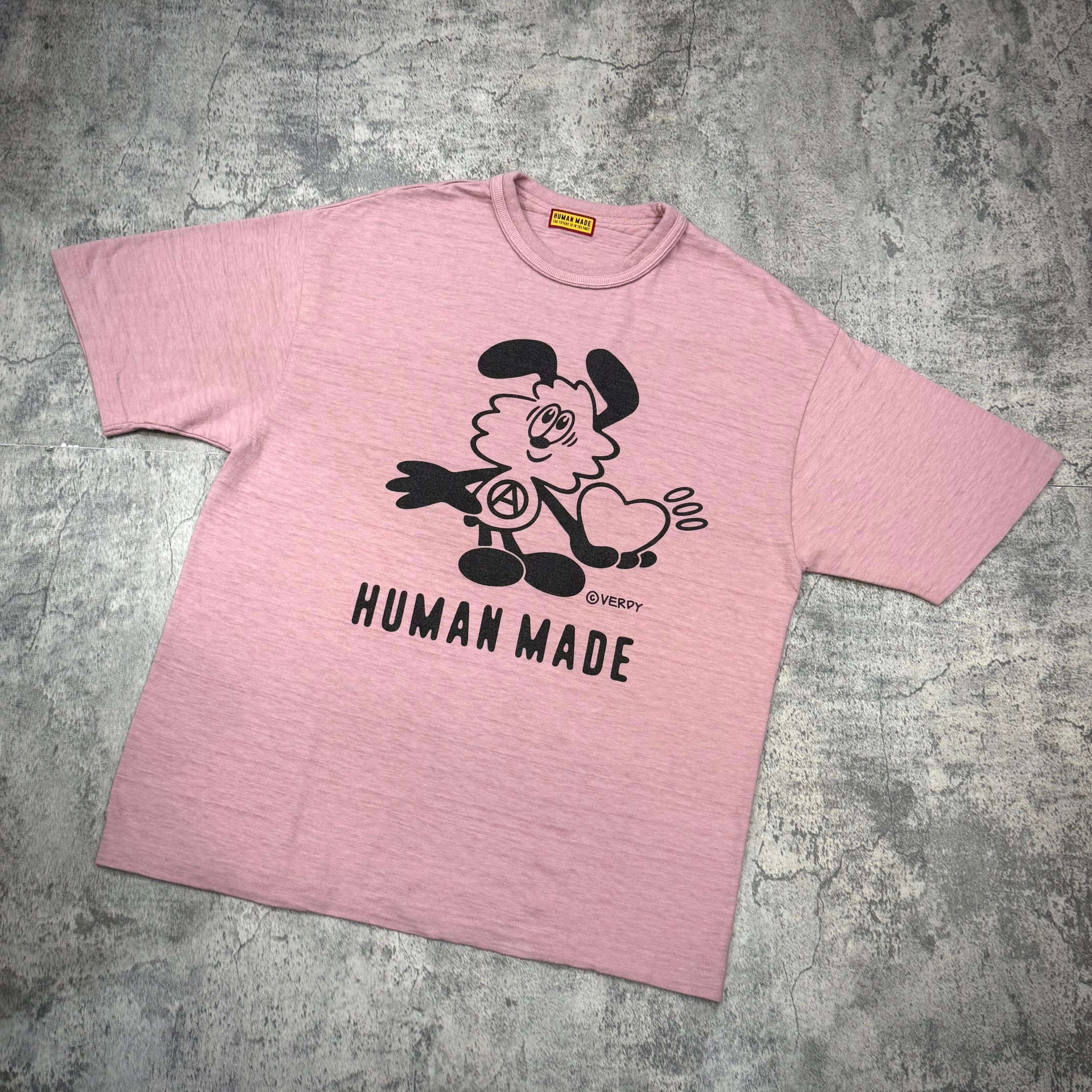 Human Made x VERDY Jamsil Exclusive Vick Tee featuring a pink design with cartoon graphic and slogan.