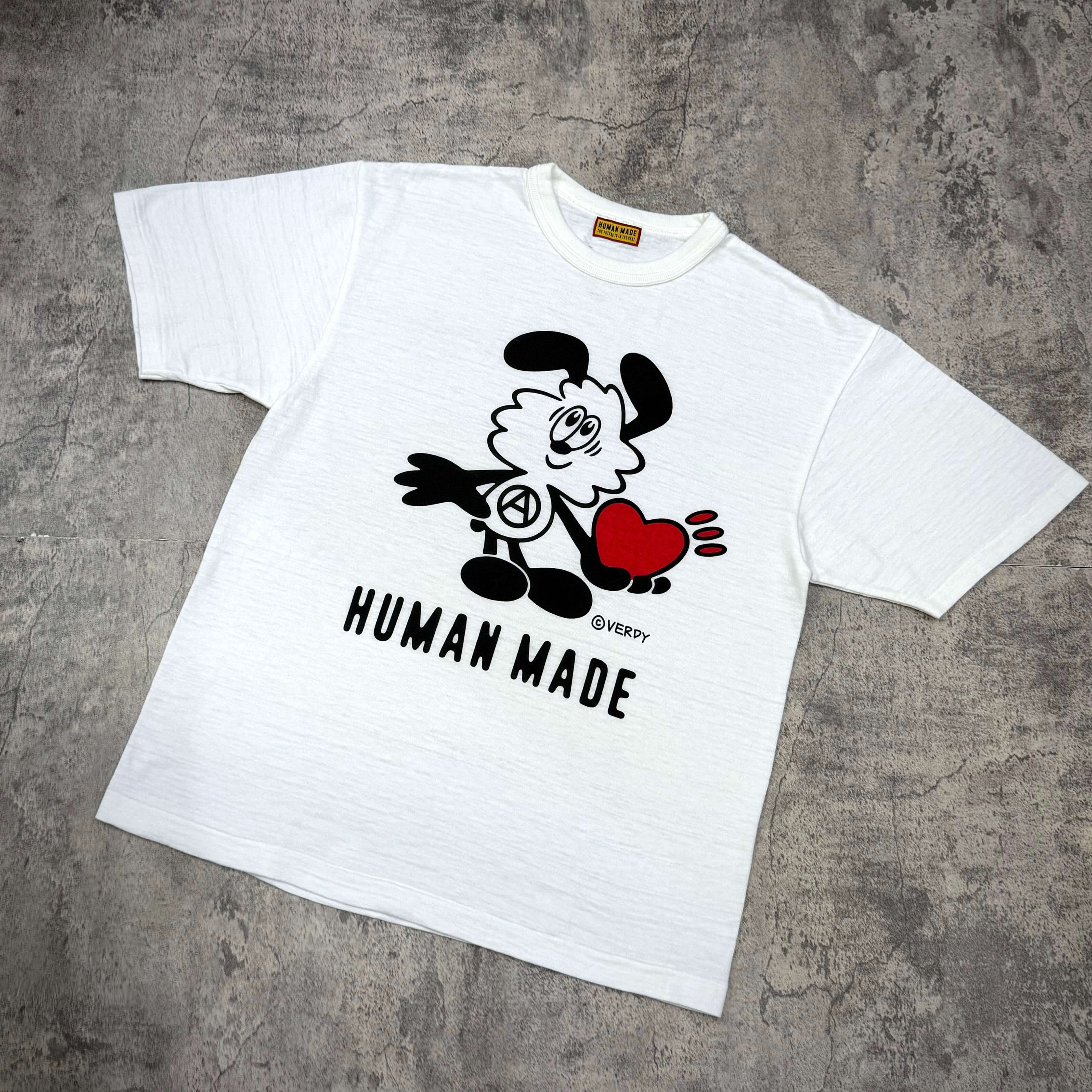 Human Made x VERDY Jamsil Exclusive Vick Tee featuring a cartoon character with a heart design.