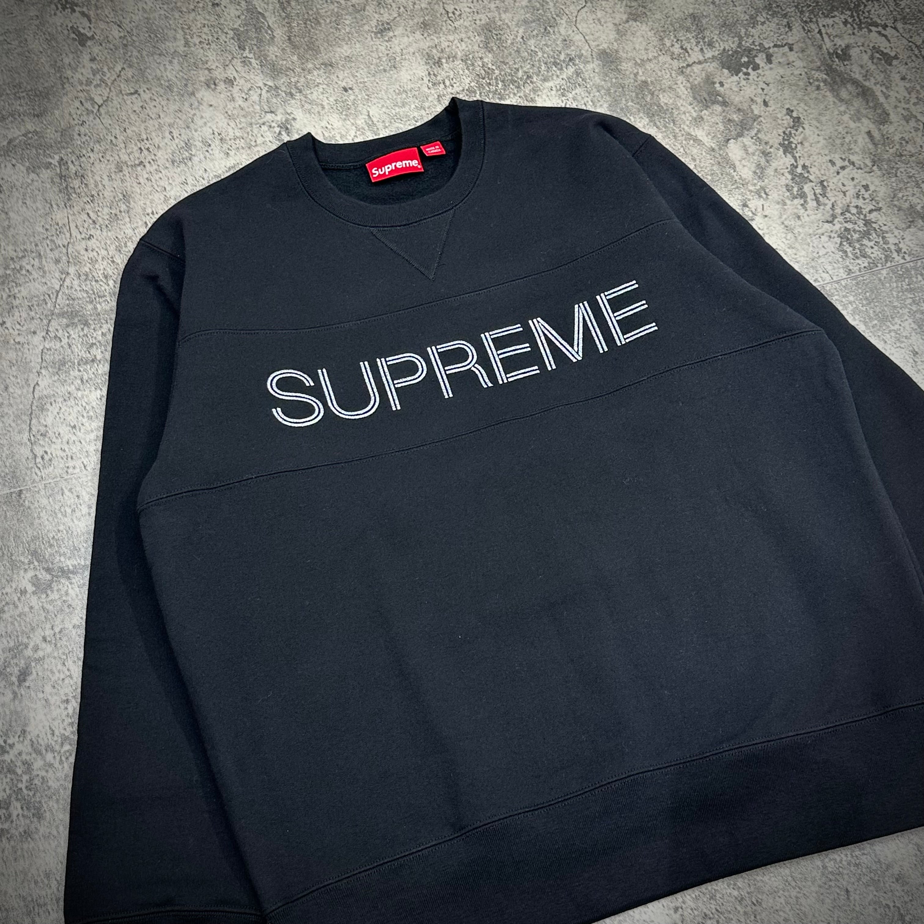Supreme Zig Zag Stitch Panel Crewneck - Black