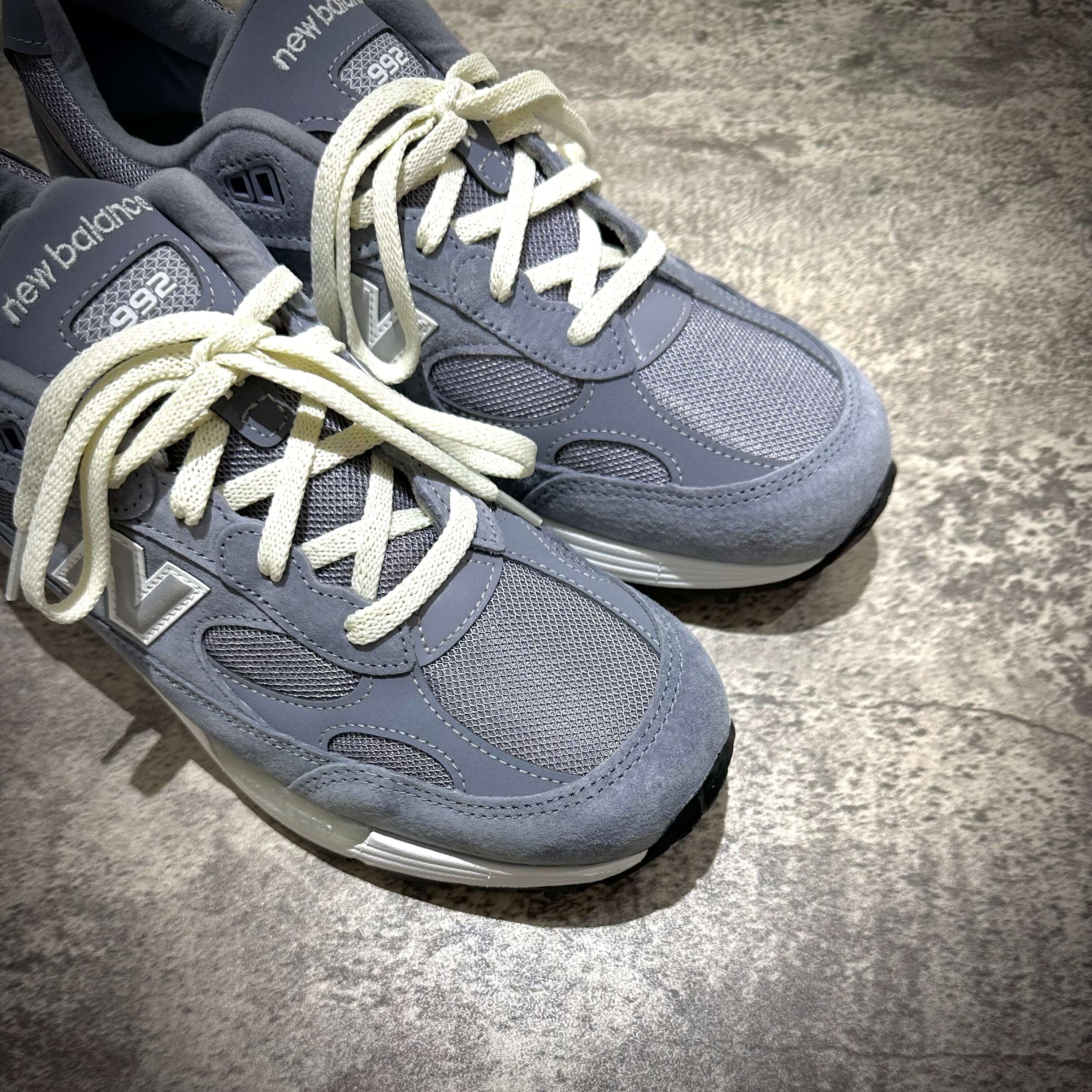 MiUSA Kith x New Balance 992 Argon in gray with white laces, showcasing stylish sneaker design and comfort.
