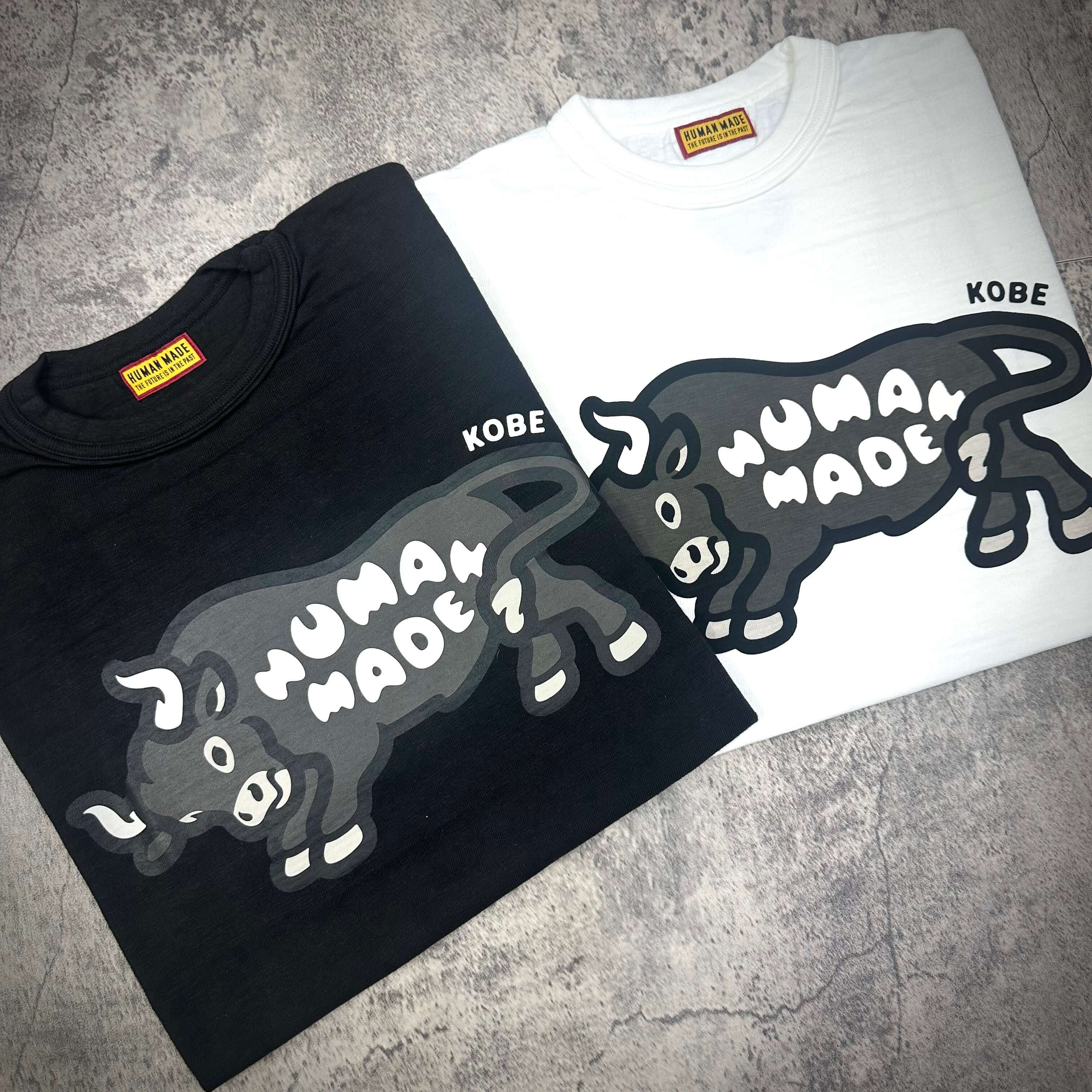 Human Made Kobe Exclusive Bull Graphic Tee in black and white featuring a bull design.