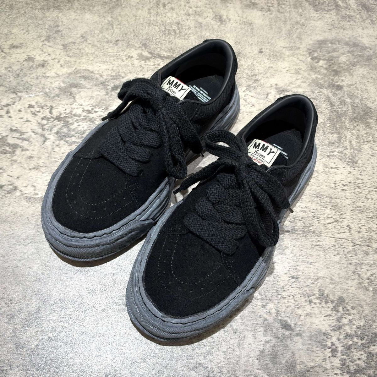 MMY Eric Overdyed Canvas - All Black shoes with grey soles and black laces, SKU A17FW706B.