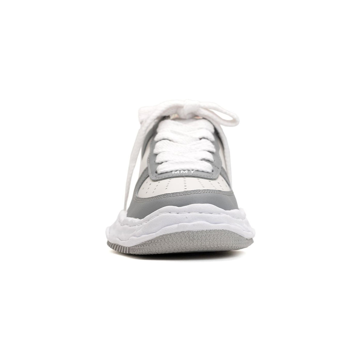 MMY WAYNE OG Leather - Grey sneaker front view showcasing grey and white design with laces.