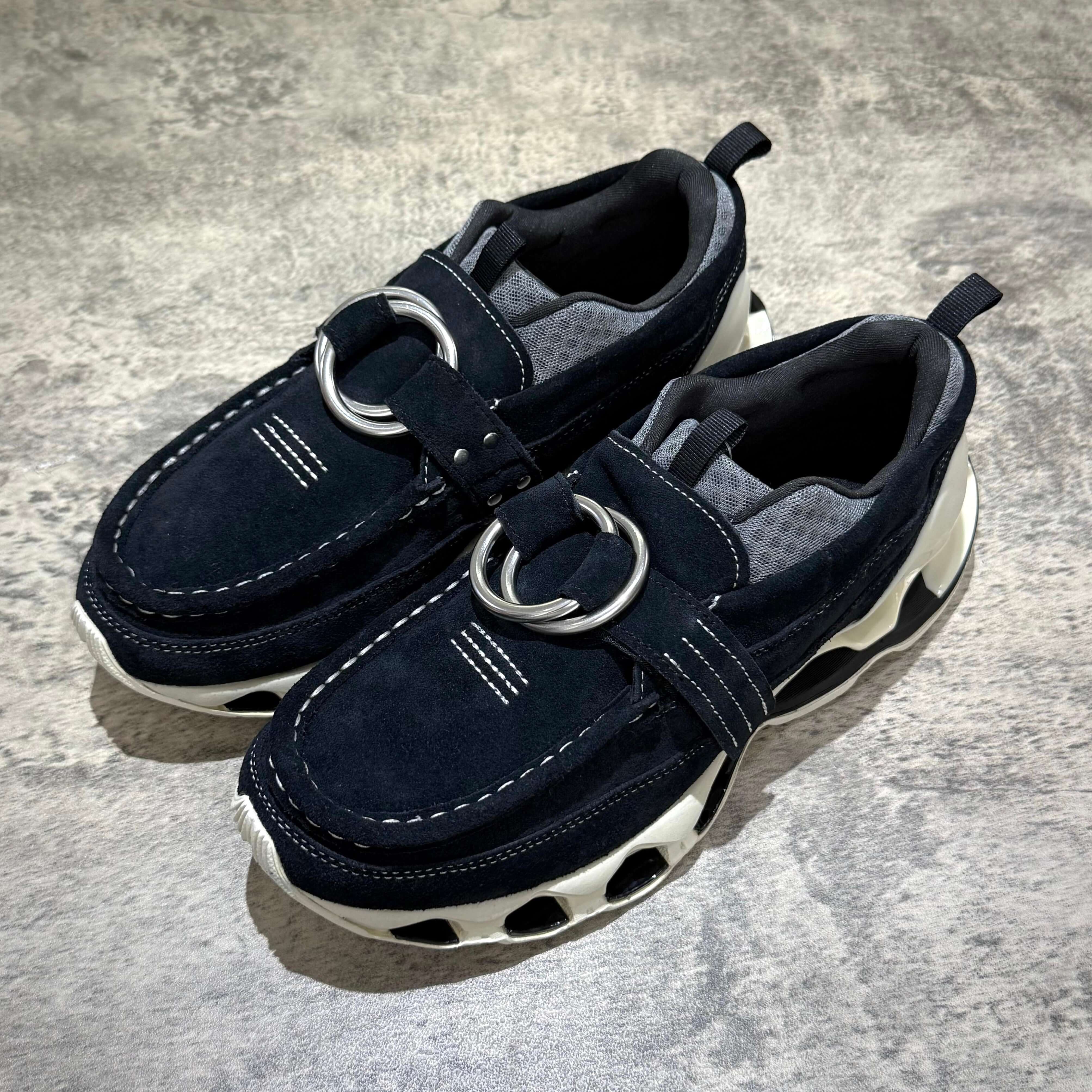 Mizuno x Setsumasa Kobayashi Wave Prophecy Ring Moc - Black sneakers showcasing unique design and style.