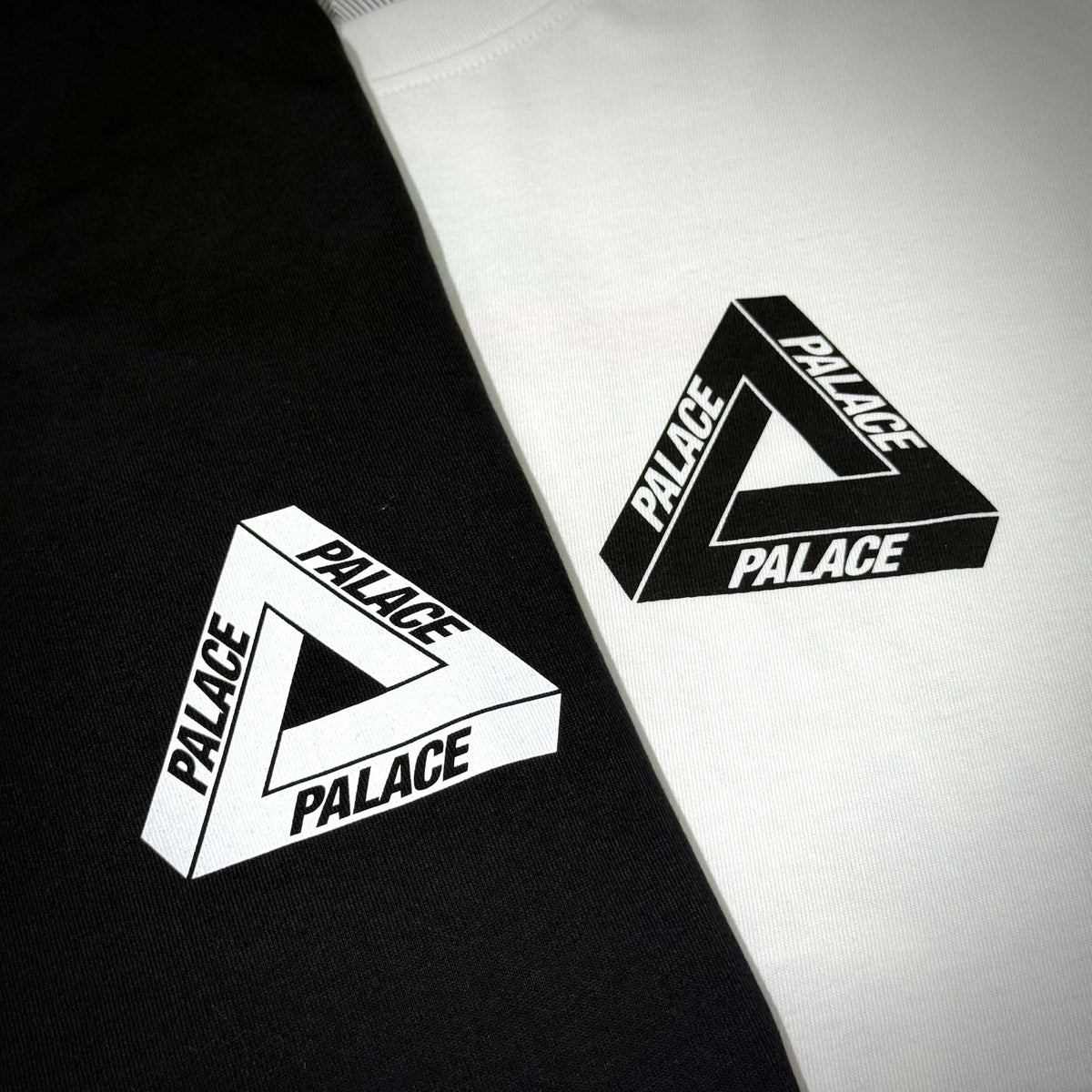 Palace Singapore Tri-Ferg Tee design featuring black and white triangular logos.