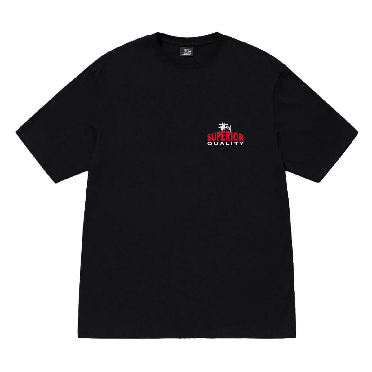 Stussy Superior Quality Tee - Black featuring a minimalistic design and superior craftsmanship in a classic black color.
