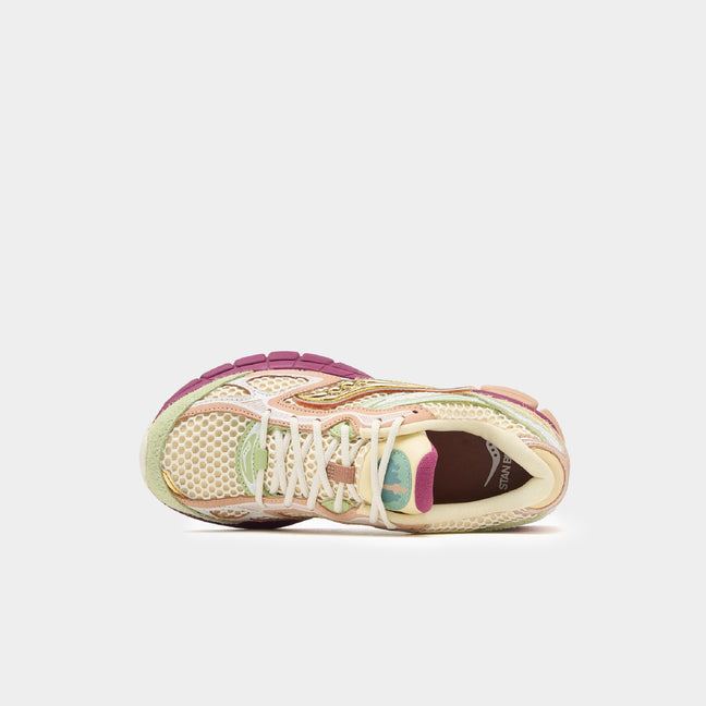 Top view of Saucony x Stan Birch ProGrid Guide 7 sneakers showcasing stylish design and colorful details.