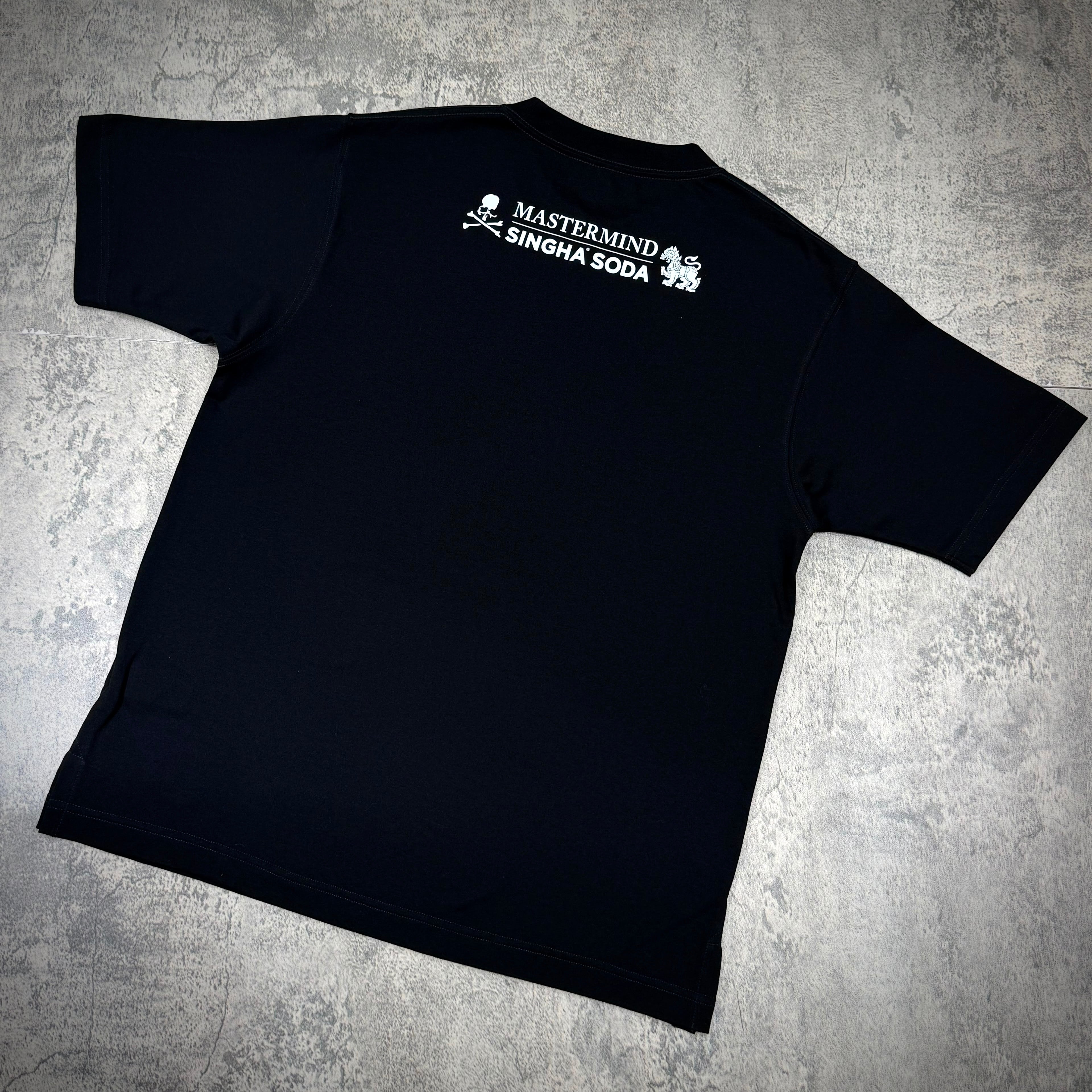 Back view of Singha Soda x Mastermind World SS Tee #1 featuring logo and design details.