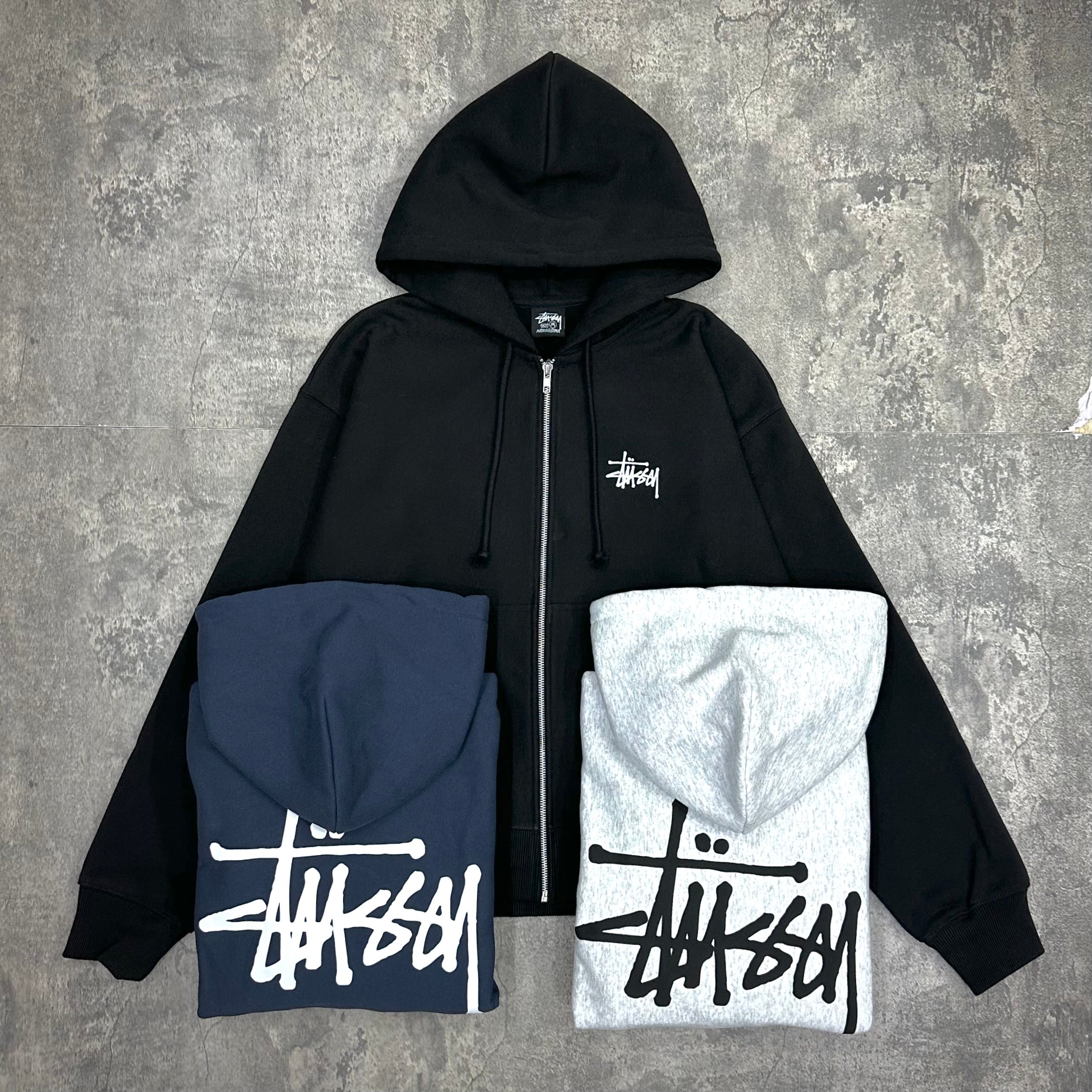 Stussy Basic Zip Hoodie - Navy / Black / Grey