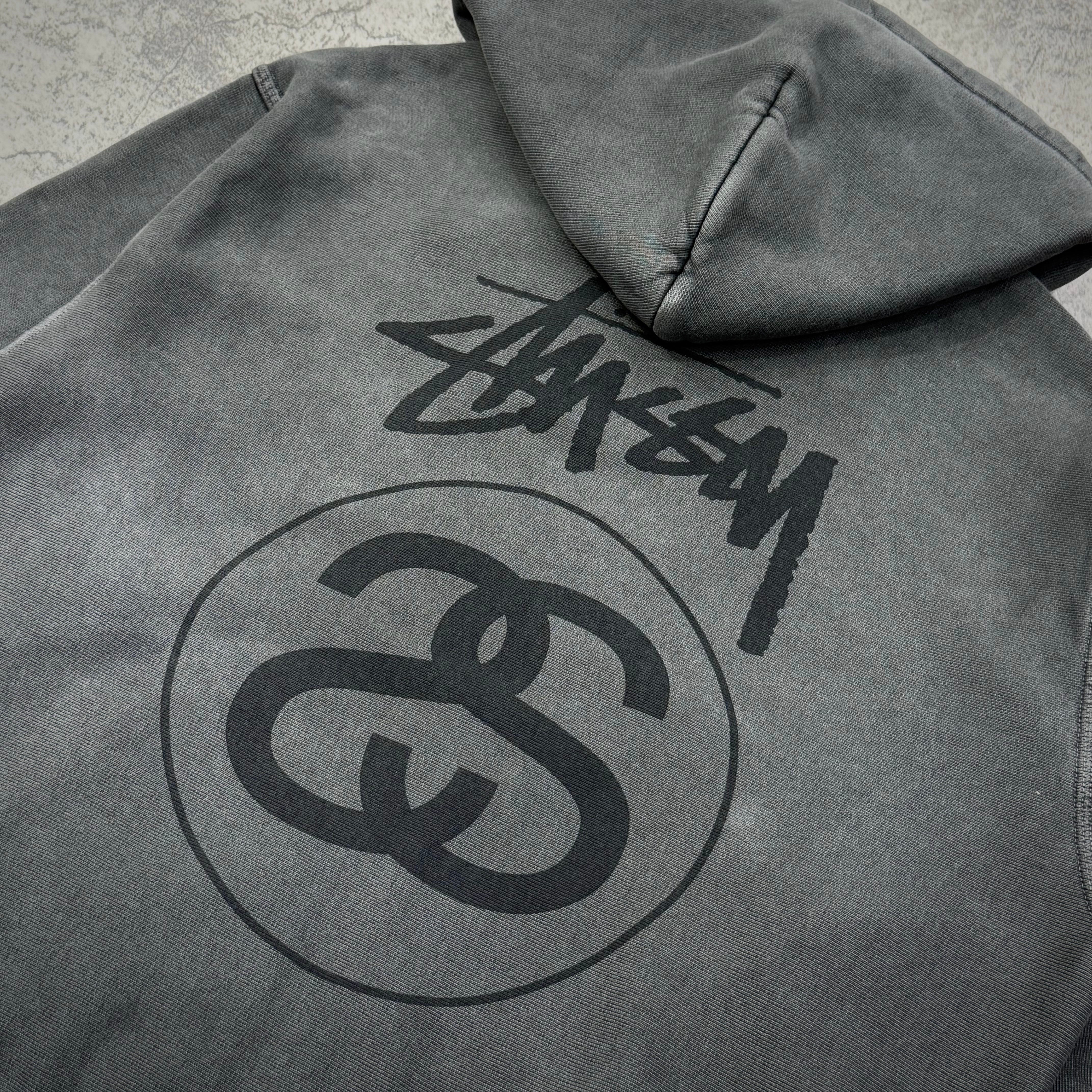 Stussy Stock Link Zip Hoodie - Pigment Dyed Black back logo