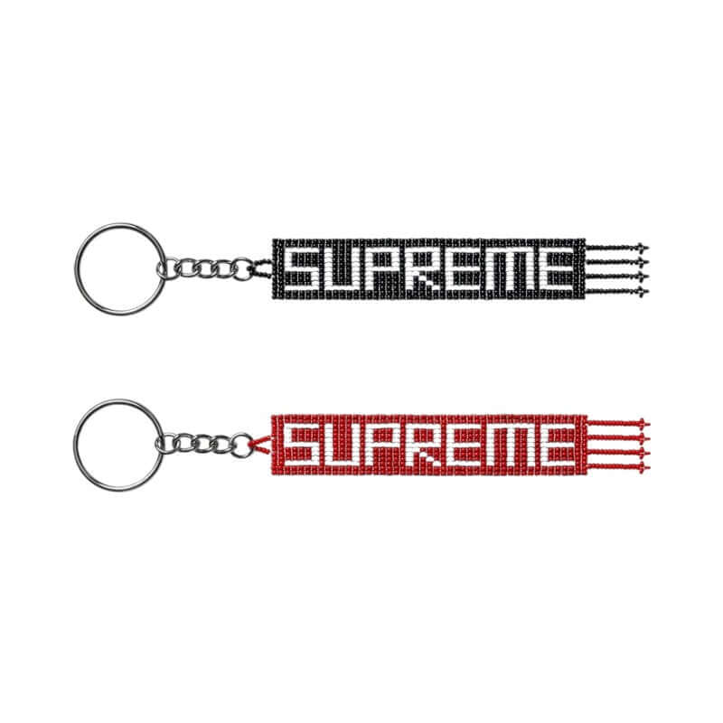 Supreme Beaded Keychain in black and red colors showcasing bling and stylish design.