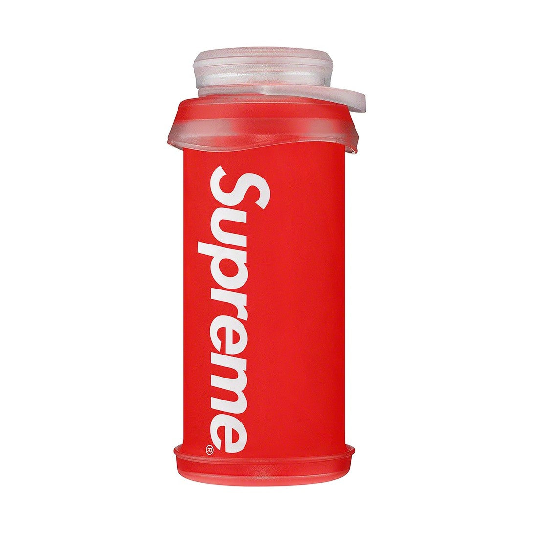 Supreme HydraPak Stash 1.0L Bottle - Red with Supreme logo on vibrant red background.