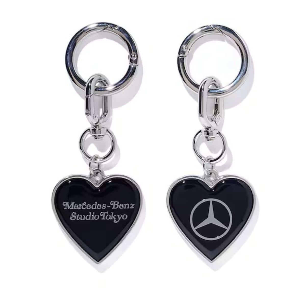 VERDY x Mercedes-Benz STUDIO TOKYO Keyring featuring heart-shaped design with Mercedes-Benz logo.