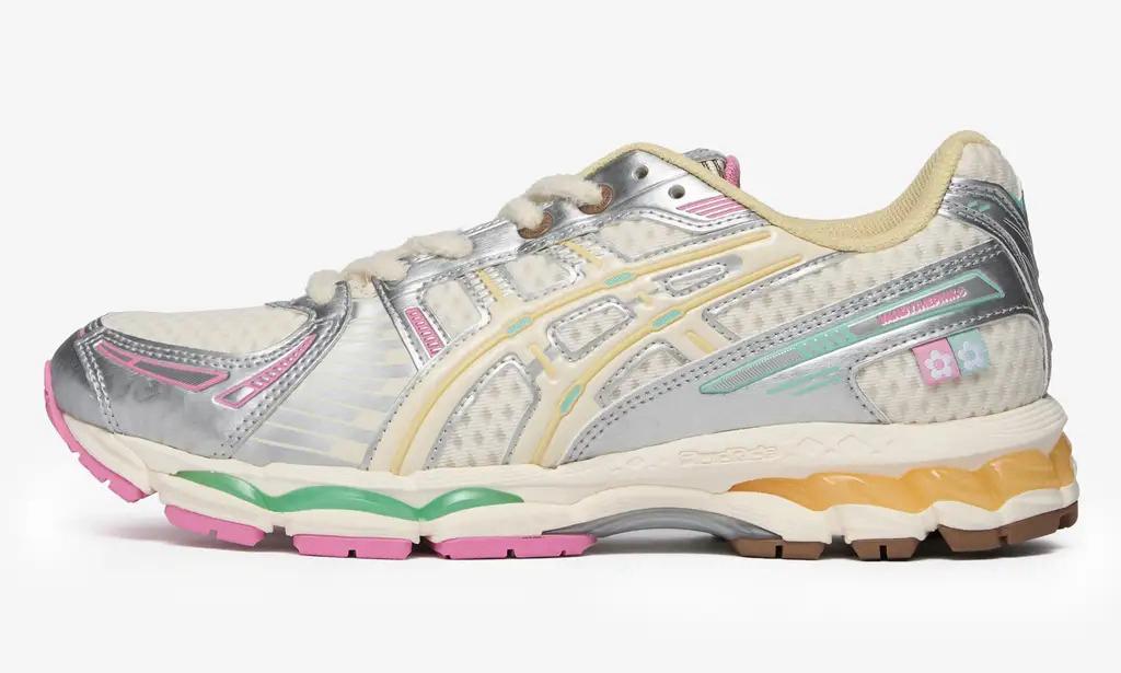 Vandy The Pink x Asics Gel-Kayano 12.1 in Antique White, showcasing its sleek design and unique color accents.