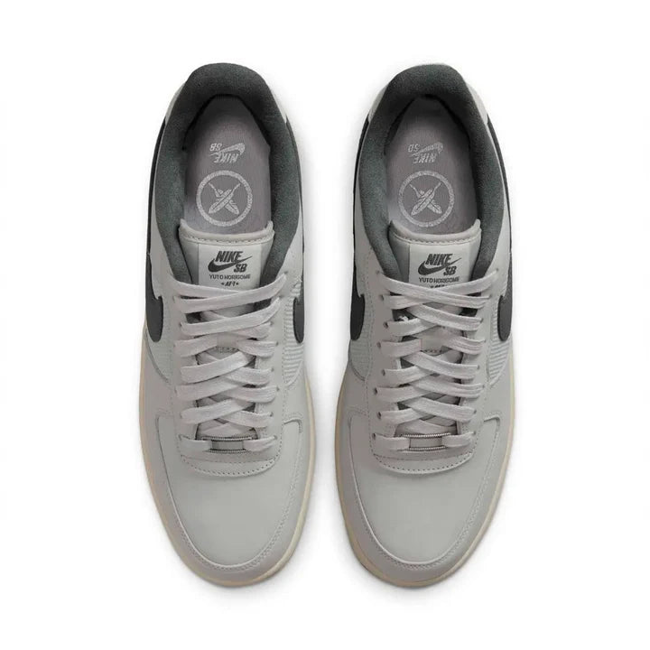 Yuto Horigome x Nike SB Air Force 1 Low IO8439-100 Pre-order top view of sneakers in light gray color.
