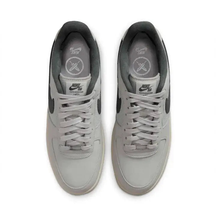 Yuto Horigome x Nike SB Air Force 1 Low IO8439-100 Pre-order top view of sneakers in light gray color.