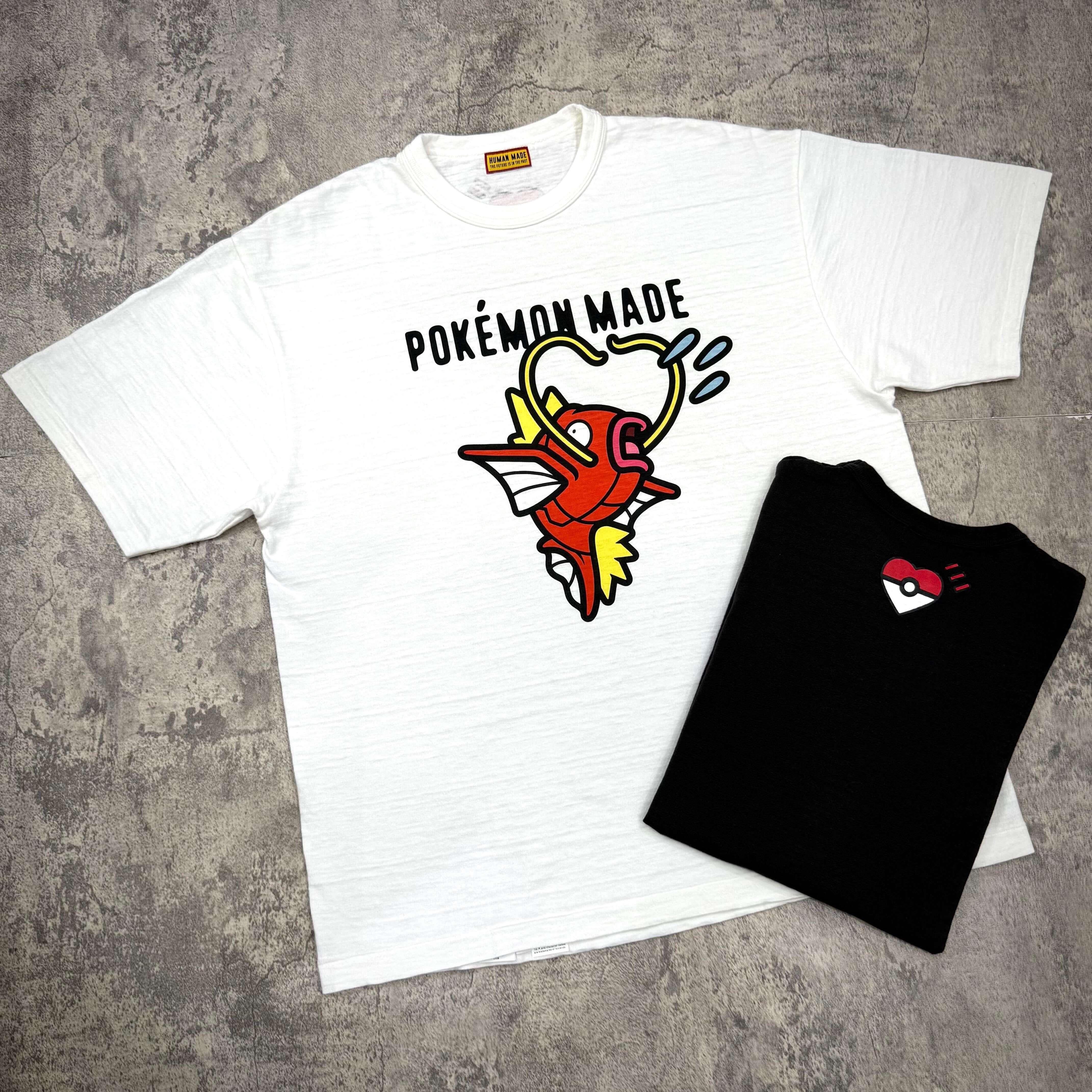 Human Made x Pokemon Graphic Tee featuring Magikarp illustration on a white shirt.