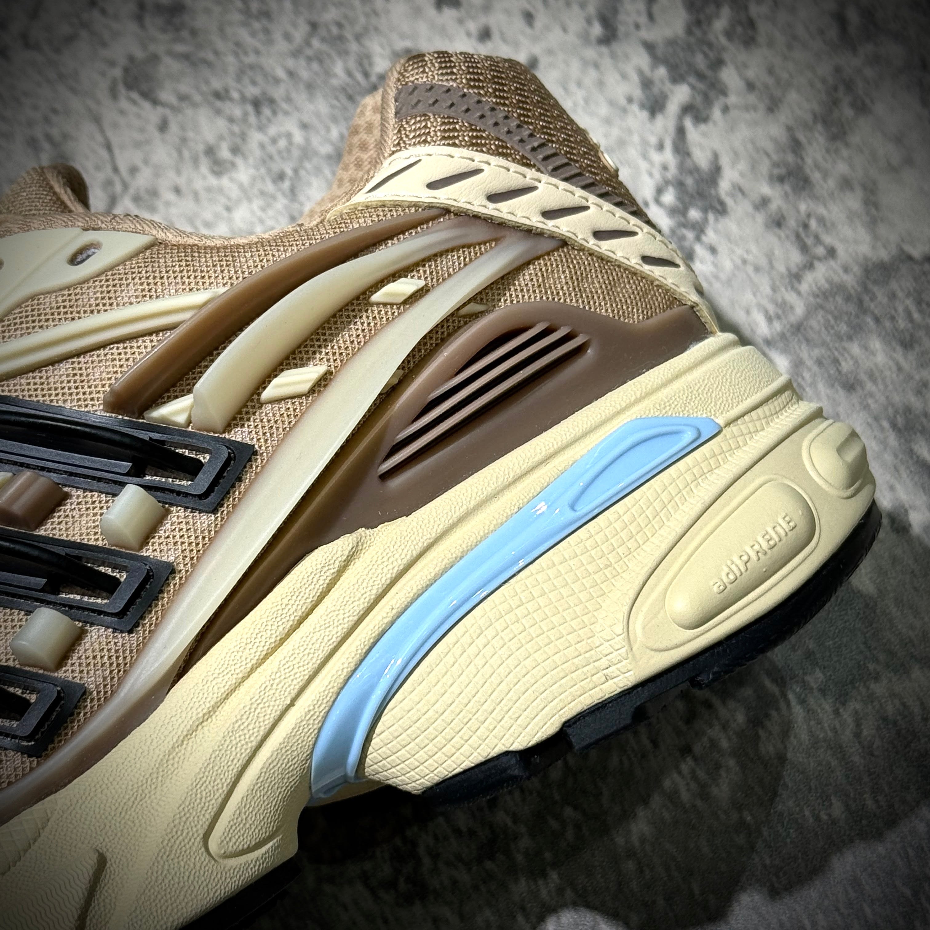 Close-up shot of adidas Adistar Jellyfish by Pharrell Williams Crystal Sand KH6729 sneaker showing details and textures.