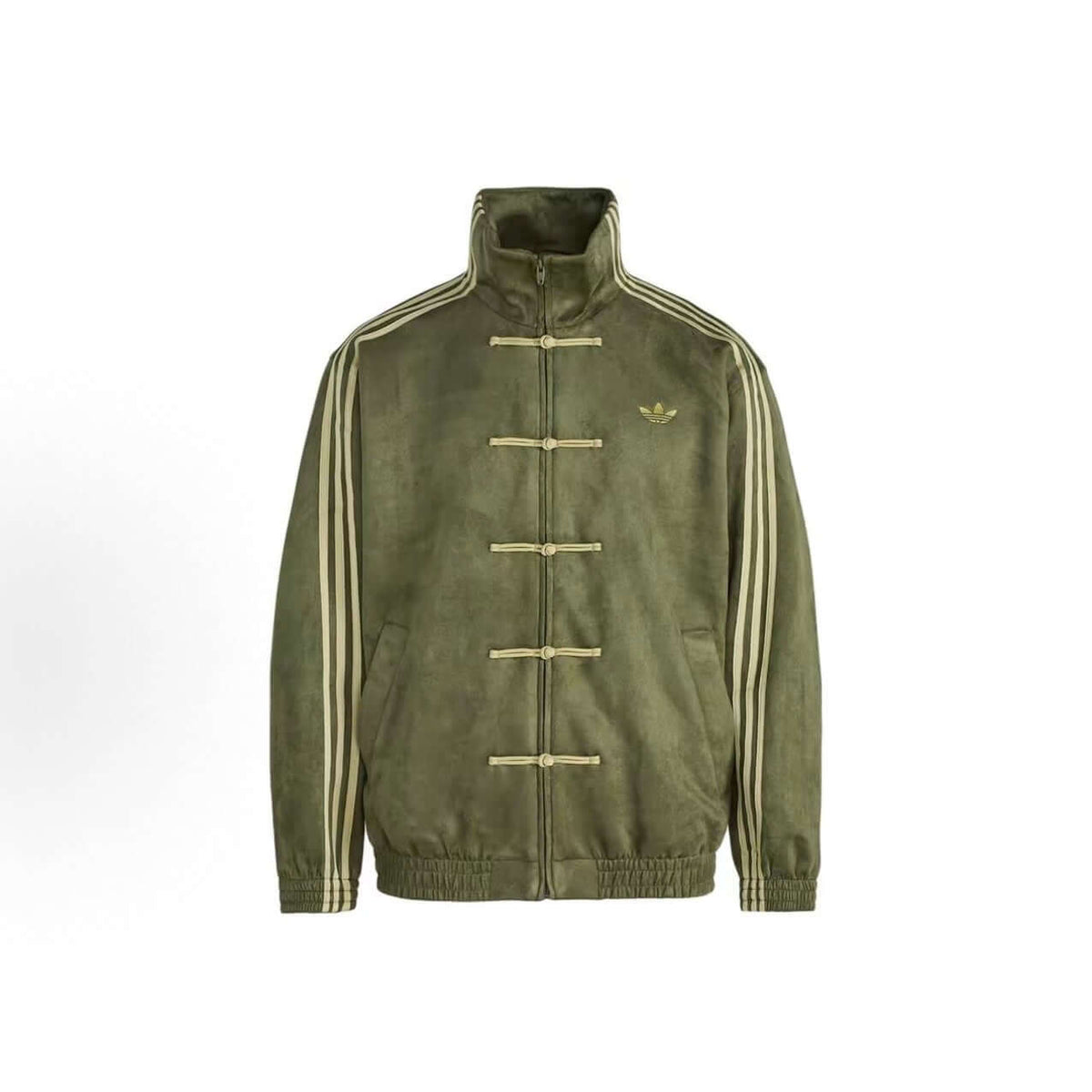 adidas CTT Chinese Track Top 3.1 Gender Neutral Jacket in olive green with gold accents and zip closure