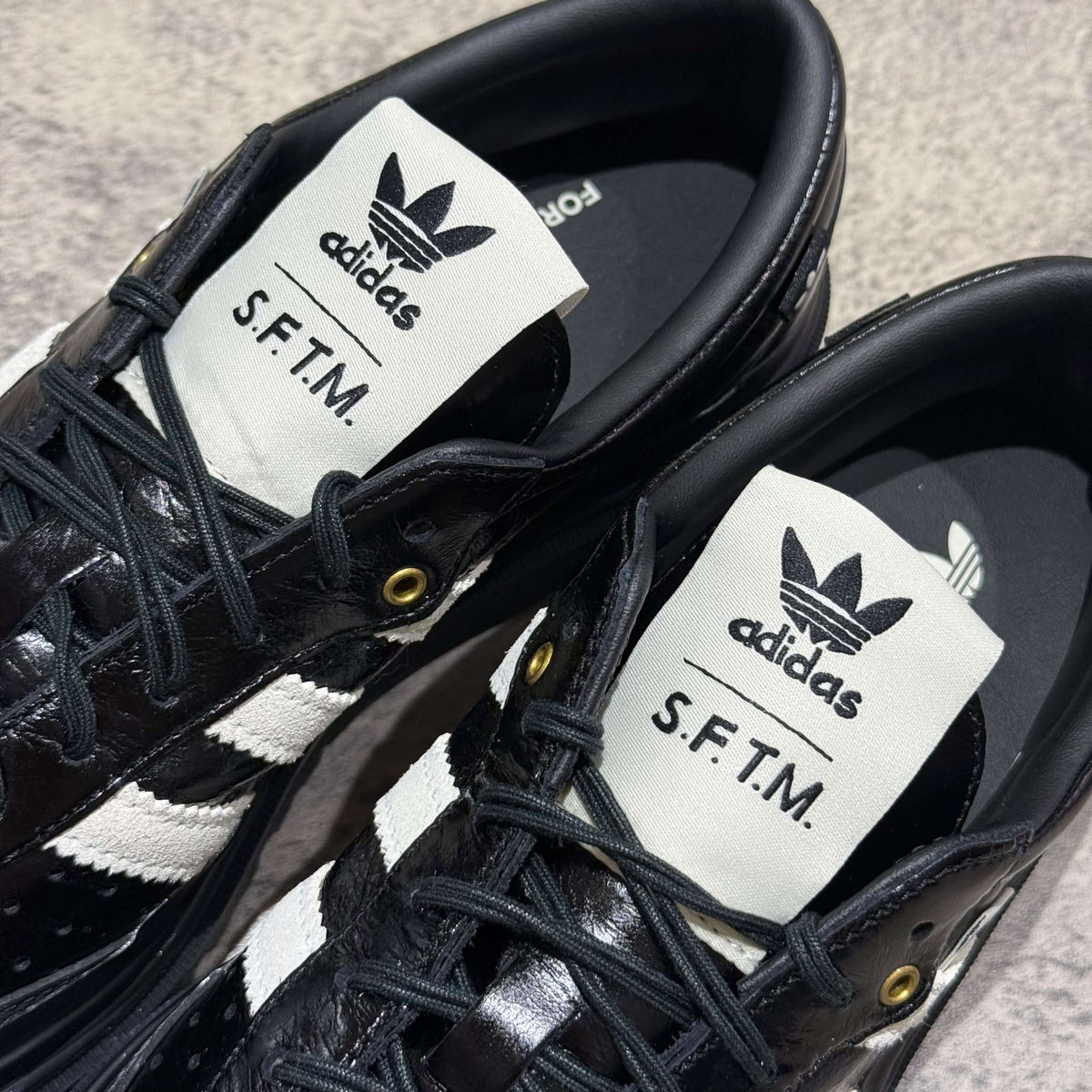 adidas Samba LX Freizeit x Song For The Mute black sneaker details with SFTM branding on tongue