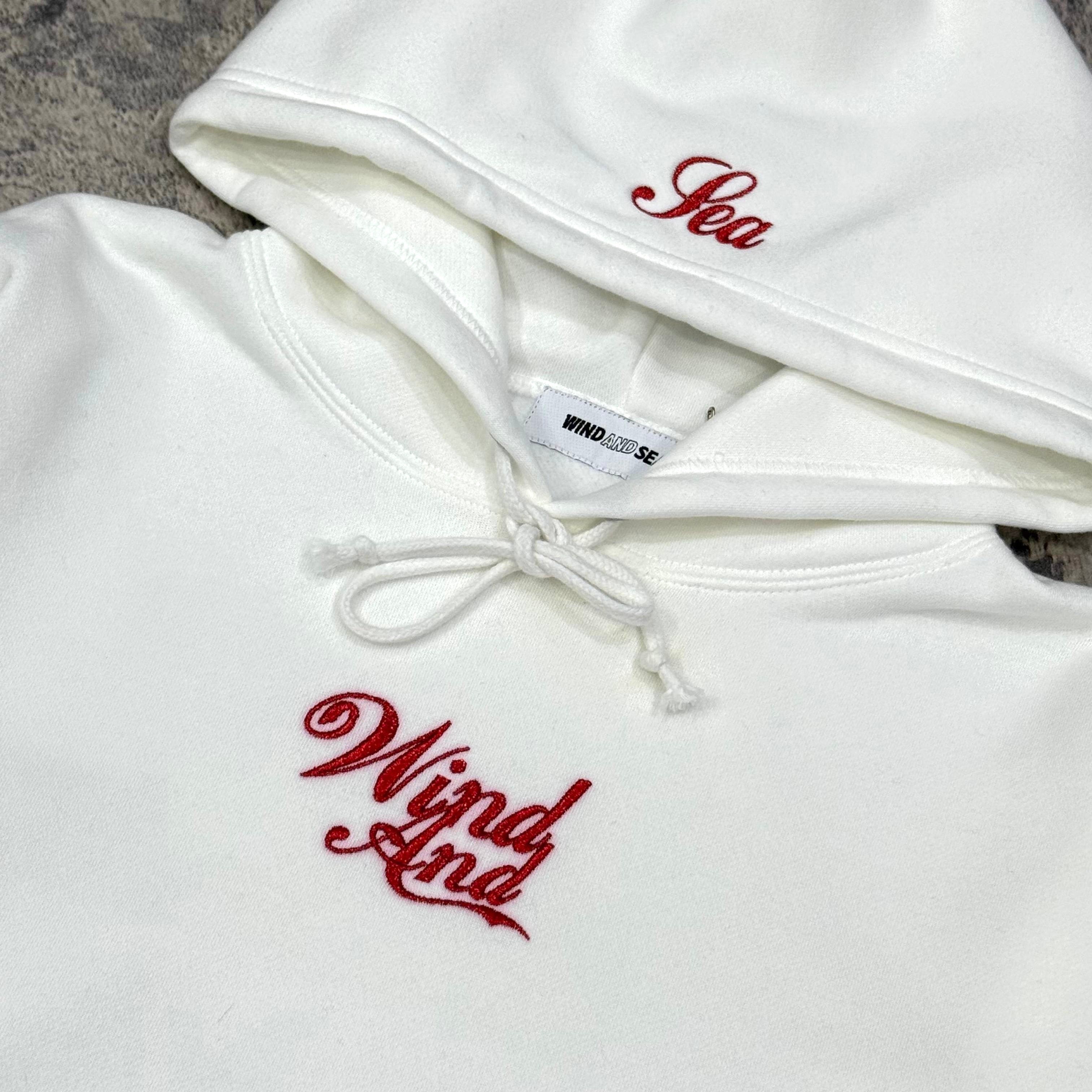Wind And Sea Glitter Hoodie - Black / White featuring white fabric with red embroidered lettering.