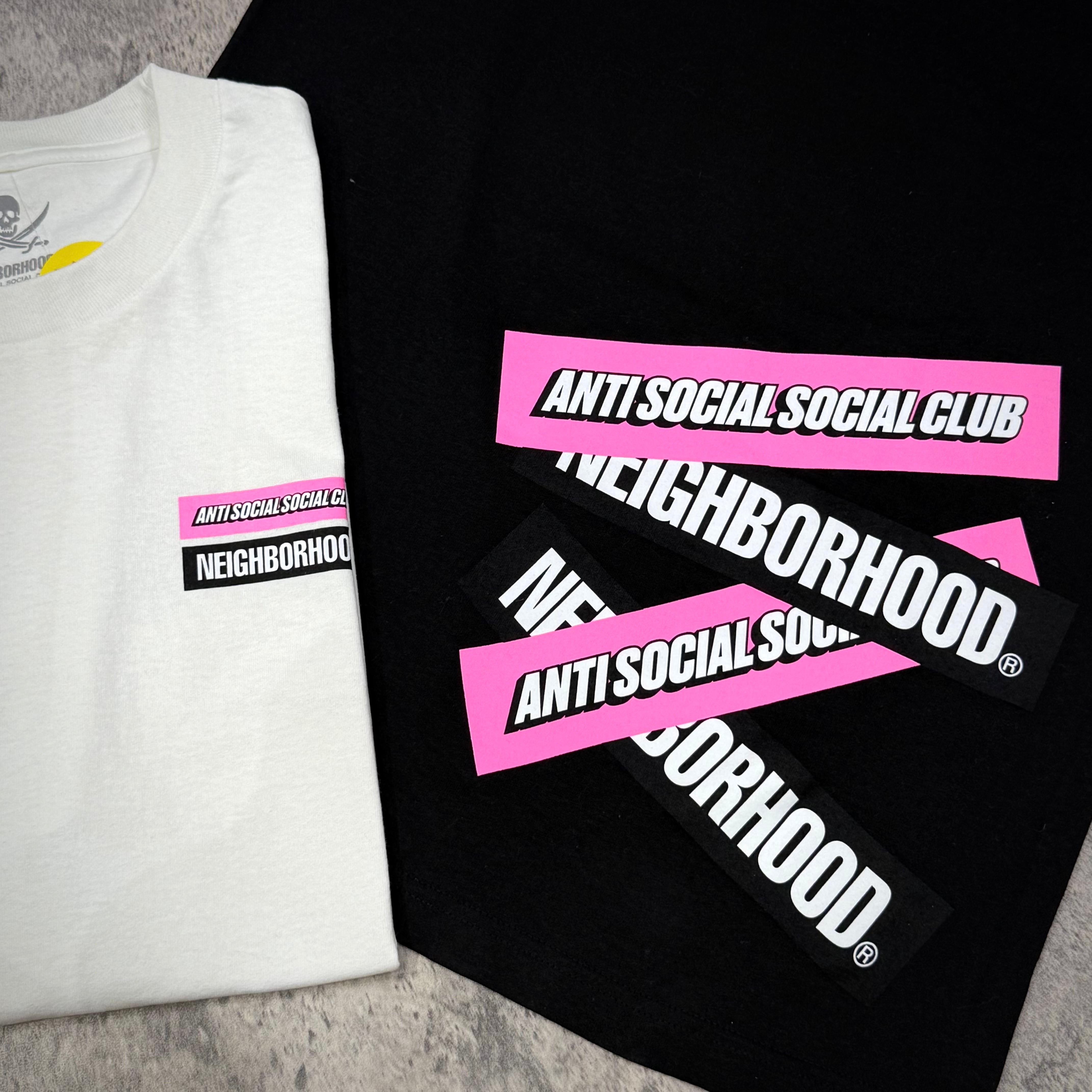 ASSC x Neighborhood Stuck On You Tee - Black / White displayed with logo graphics on white and black fabric.