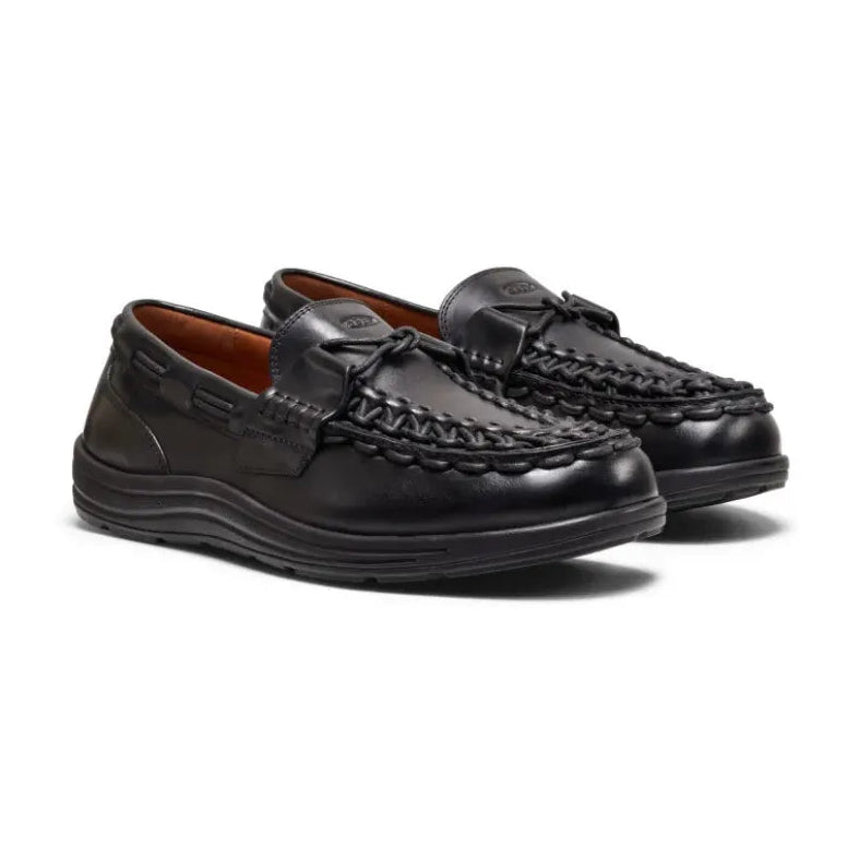 Keen Uneek Loafer Nocturnal Black in premium leather, showcasing a unique two-cord design and comfort.